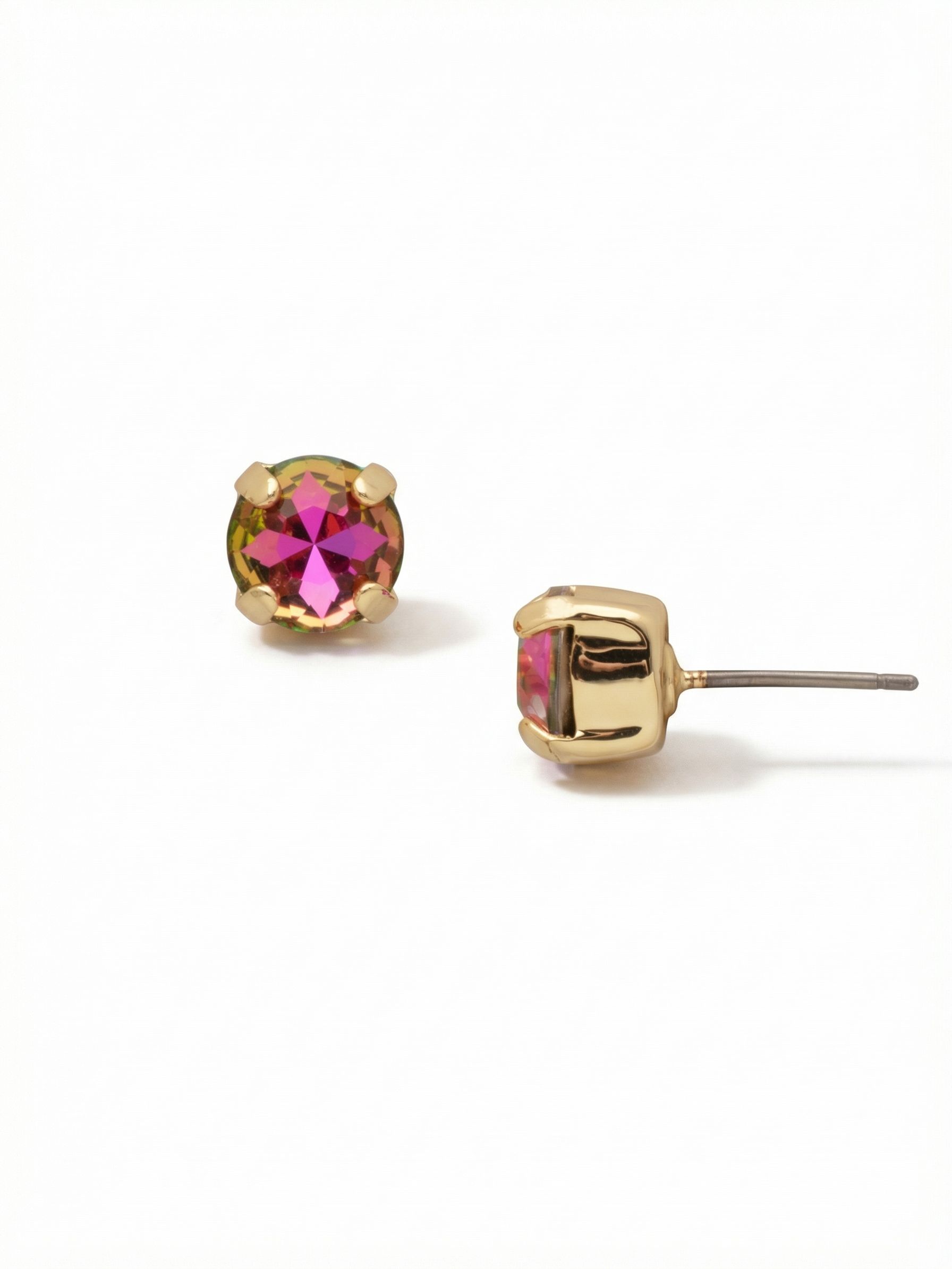 Simple Stud Earrings - EFC99BGHEL - <p>A single round crystal delivers a vivid flash of magenta and green to brighten your face. The thick gold-tone setting gives this classic stud a substantial, polished profile that reads clearly from across a table. An oversized comfort clutch keeps the piece securely anchored all day, making it an effortless choice for your regular rotation.</p><ul>
<li>Substantial four-prong setting offers a polished side profile</li>
<li>Iridescent round-cut crystal that shifts colors in the light</li>
<li>Post with oversized comfort-clutch back</li>
<li>Protective e-coat finish for lasting wear</li>
<li>Includes organza pouch for gifting and travel</li>
</ul>