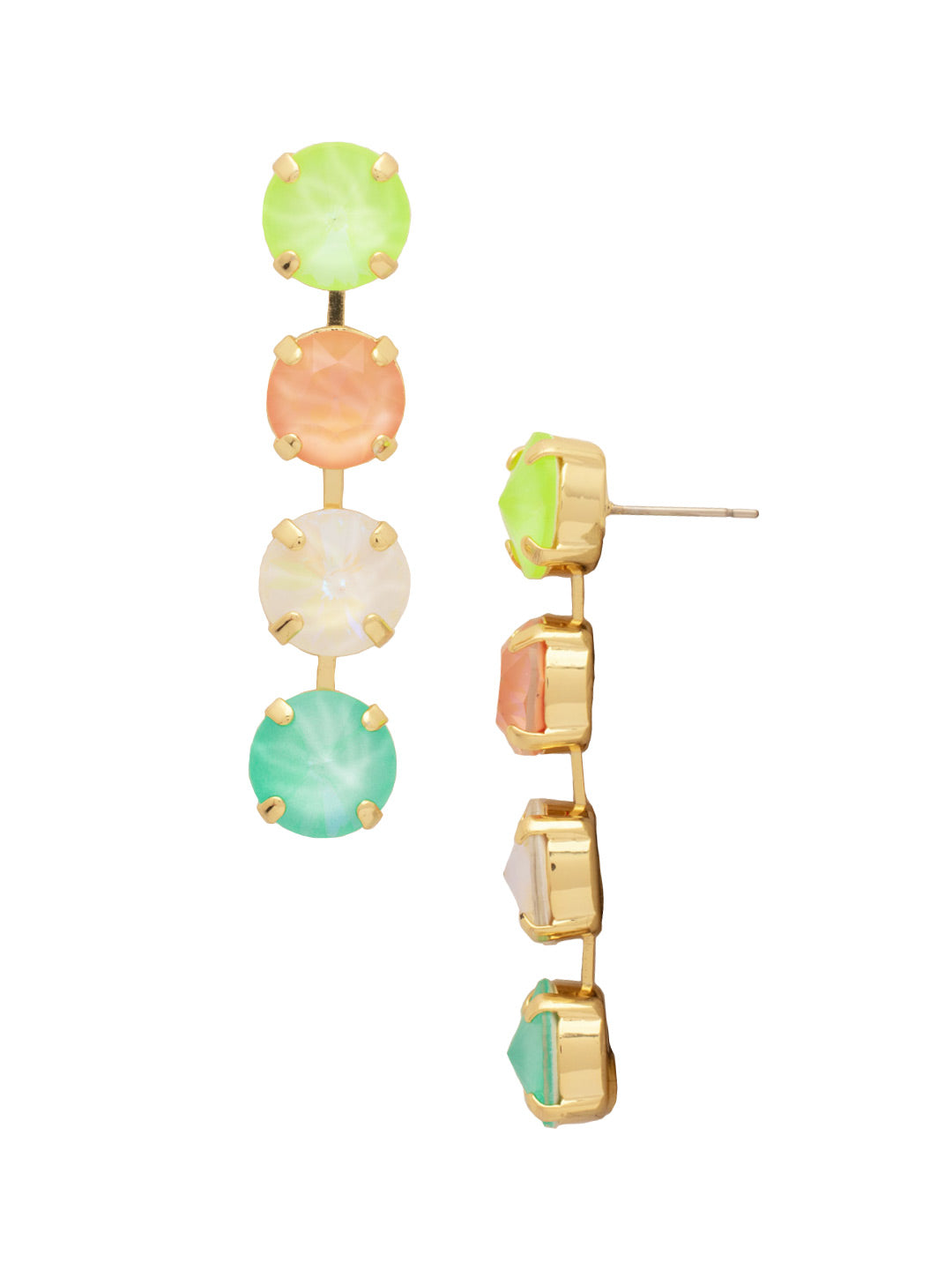 Mara Statement Earrings - EFD75BGMAM - <p>The Mara Statement Earrings feature four rivoli cut crystals in a row. From Sorrelli's Mango Mint collection in our Bright Gold-tone finish.</p>