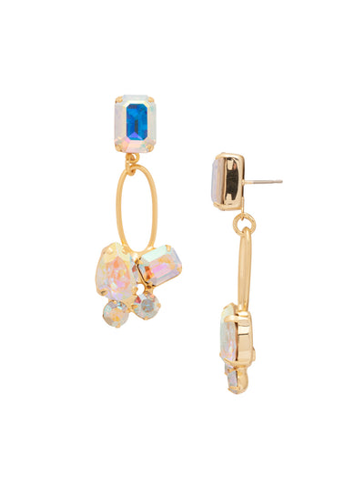 Maude Statement Earrings - EFF77BGCAB - <p>The Maude Statement Earrings feature an assortment of cut crystals on the end of a metal oblong hoop, dangling from a single octagon cut crystal on a post. From Sorrelli's Crystal Aurora Borealis collection in our Bright Gold-tone finish.</p>
