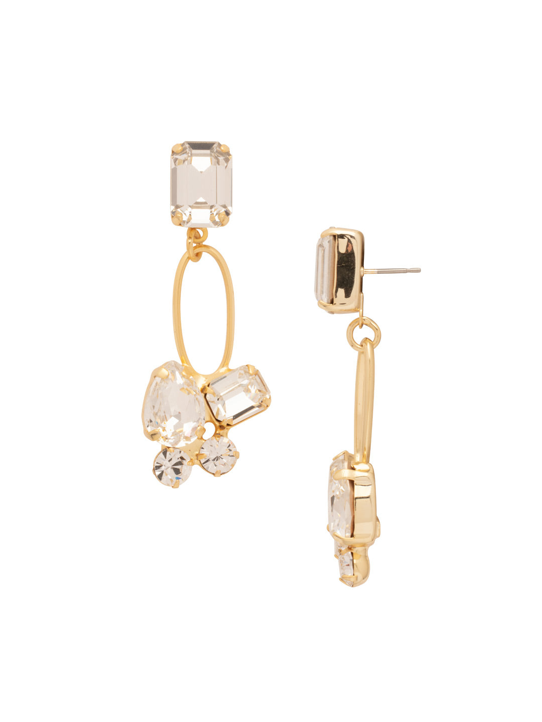 Maude Statement Earrings - EFF77BGCRY - <p>The Maude Statement Earrings feature an assortment of cut crystals on the end of a metal oblong hoop, dangling from a single octagon cut crystal on a post. From Sorrelli's Crystal collection in our Bright Gold-tone finish.</p>