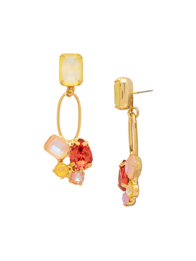 Maude Statement Earrings - EFF77BGMOR - <p>The Maude Statement Earrings feature an assortment of cut crystals on the end of a metal oblong hoop, dangling from a single octagon cut crystal on a post. From Sorrelli's Moroccan Sunrise collection in our Bright Gold-tone finish.</p>