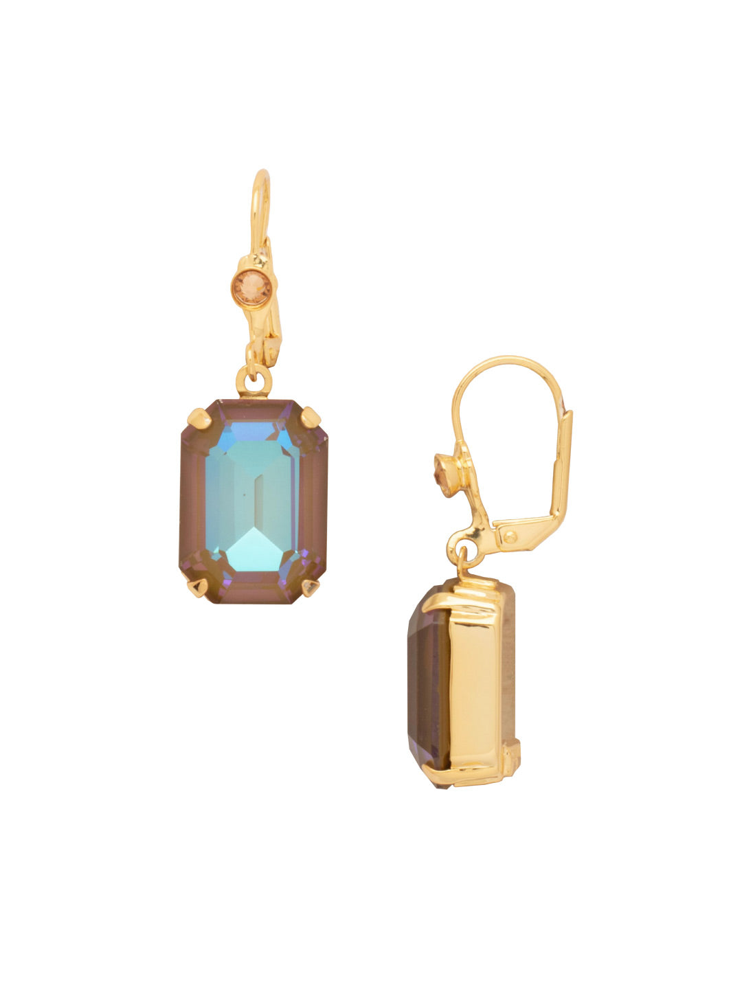 Kathleen Studded Dangle Earrings - EFF80BGCSM - <p>The Kathleen Studded Dangle Earrings feature a single emerald cut candy gem crystal dangling from a round crystal studded lever back French wire. From Sorrelli's Cashmere collection in our Bright Gold-tone finish.</p>
