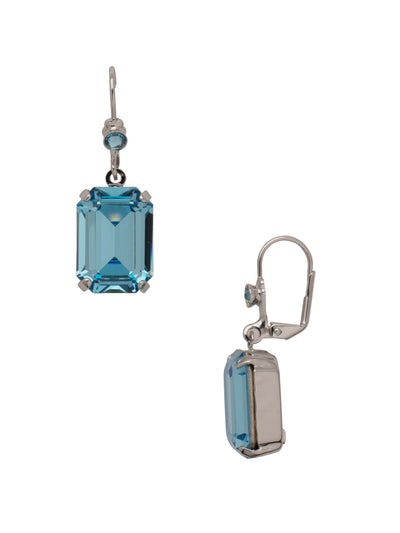 Kathleen Studded Dangle Earrings - EFF80PDAQU - <p>The Kathleen Studded Dangle Earrings feature a single emerald cut candy gem crystal dangling from a round crystal studded lever back French wire. From Sorrelli's Aquamarine collection in our Palladium finish.</p>