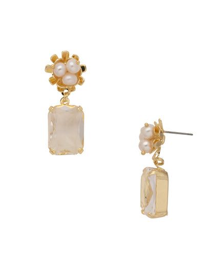 Nesta Emerald Dangle Earrings - EFG2BGMDP - <p>The Nesta Emerald Dangle Earrings feature a emerald cut crystal dangling from a nest of freshwater petal pearls on a comfortable post. From Sorrelli's Modern Pearl collection in our Bright Gold-tone finish.</p>