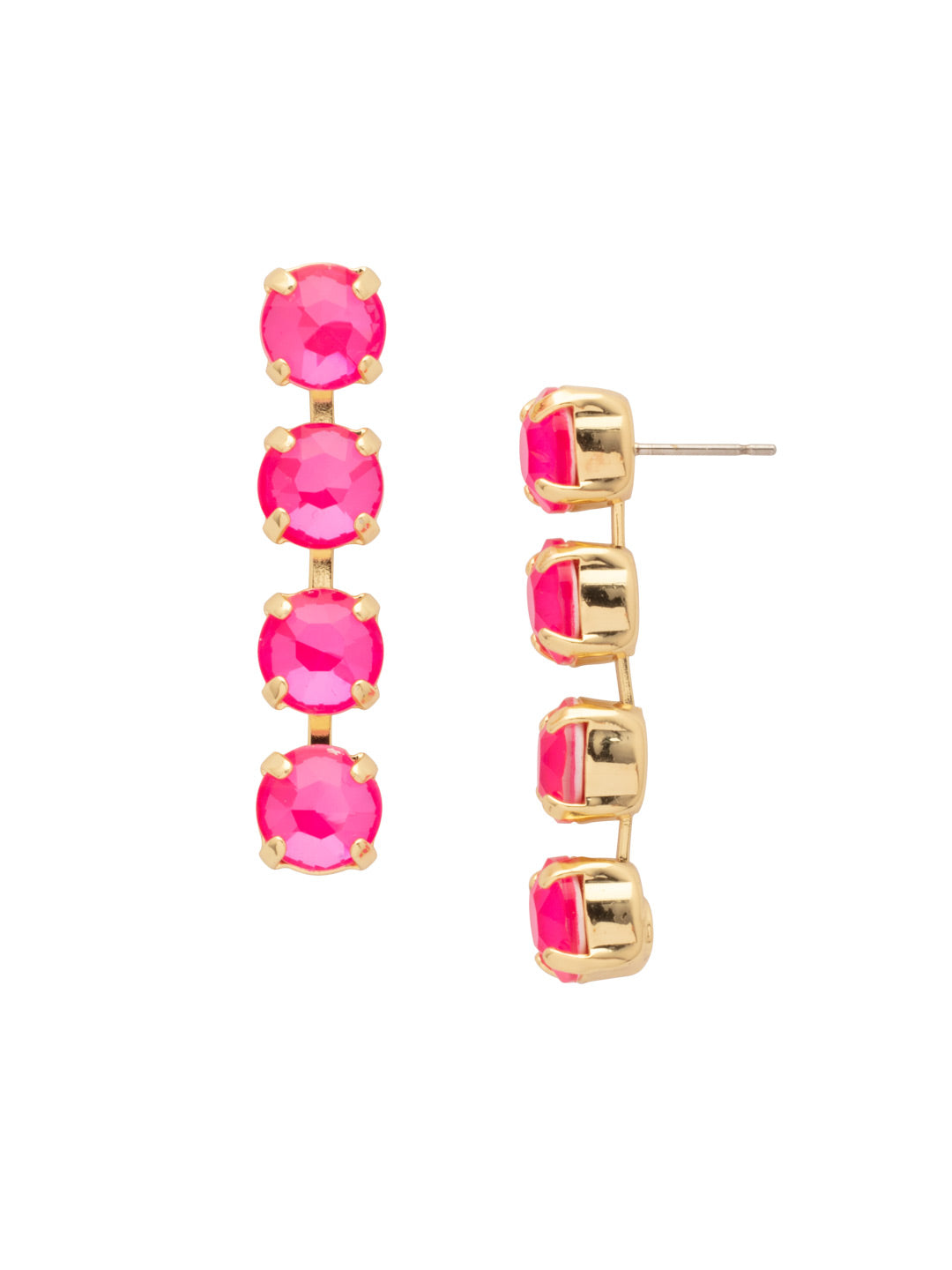 Matilda Dangle Earrings - EFH1BGETP - <p>The Matilda Dangle Earrings feature a row of 4 round cut crystals on a post. From Sorrelli's Electric Pink collection in our Bright Gold-tone finish.</p>