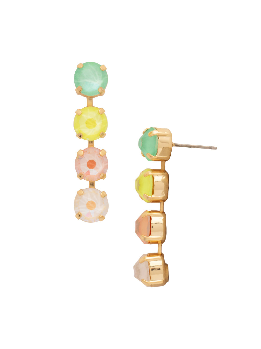 Matilda Dangle Earrings - EFH1BGMAM - <p>The Matilda Dangle Earrings feature a row of 4 round cut crystals on a post. From Sorrelli's Mango Mint collection in our Bright Gold-tone finish.</p>