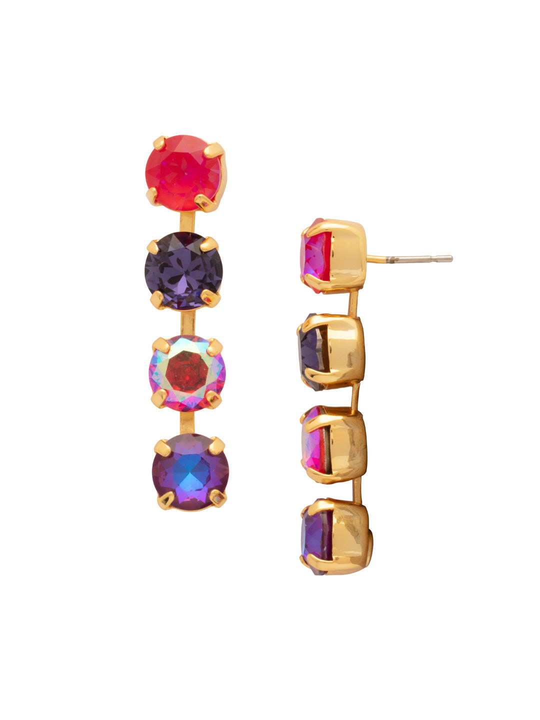 Matilda Dangle Earrings - EFH1BGREV - <p>The Matilda Dangle Earrings feature a row of 4 round cut crystals on a post. From Sorrelli's Red Velvet collection in our Bright Gold-tone finish.</p>