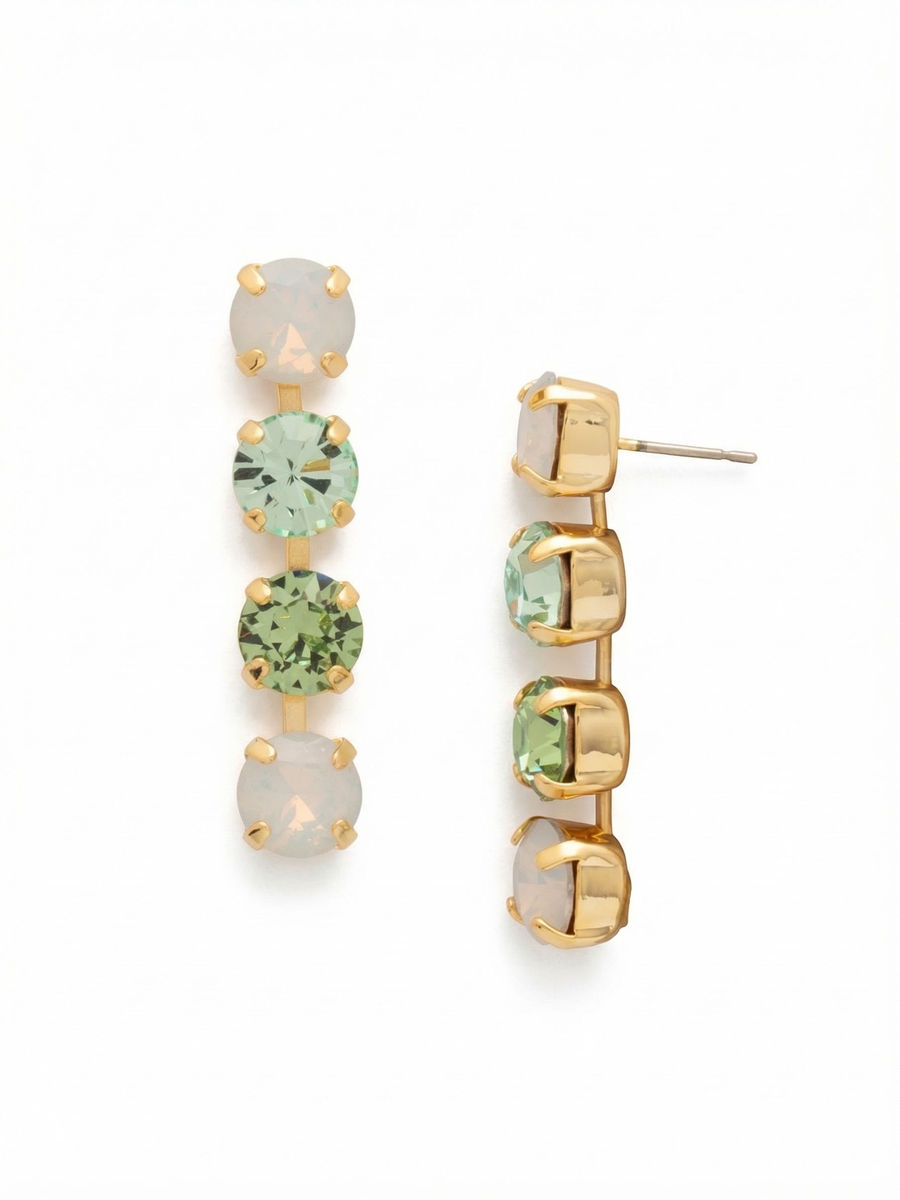 Matilda Dangle Earrings - EFH1BGSGR - <p>The Matilda Dangle Earrings feature a row of 4 round cut crystals on a post. From Sorrelli's Sage Green collection in our Bright Gold-tone finish.</p>
