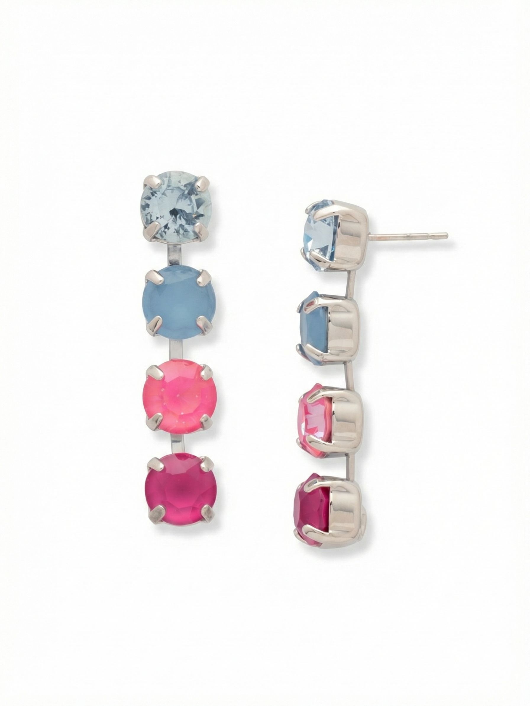 Matilda Dangle Earrings - EFH1PDPBZ - <p>A clean line of color that sways as you move. These linear earrings build a gentle gradient from icy sapphire and milky blue opal down to vivid pink lacquer, all linked by an articulated setting that catches the light with every turn of your head. At an inch and a half long, they offer distinct presence without feeling heavy, while our oversized comfort clutches keep the post securely aligned from morning to night.</p><ul>
<li>Linear gradient design transitioning from icy blues to vibrant pinks</li>
<li>Articulated channel setting allows the stones to sway fluidly</li>
<li>Post with oversized comfort-clutch back</li>
<li>Protective e-coat finish for lasting wear</li>
<li>Includes signature organza pouch for gifting and travel</li>
</ul>