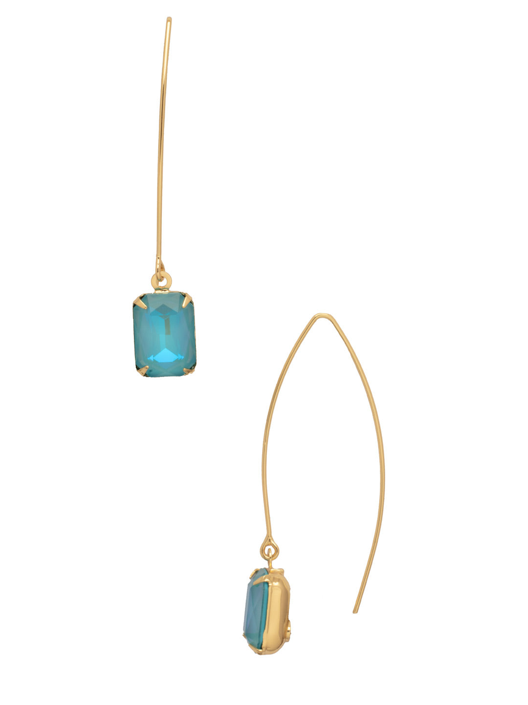 Bobbi Threader Dangle Earrings - EFK40BGSBD - <p>The Bobbi Threader Dangle Earrings feature an emerald cut stone on the end of a long threader style French wire. From Sorrelli's Summer Blue Delite collection in our Bright Gold-tone finish.</p>
