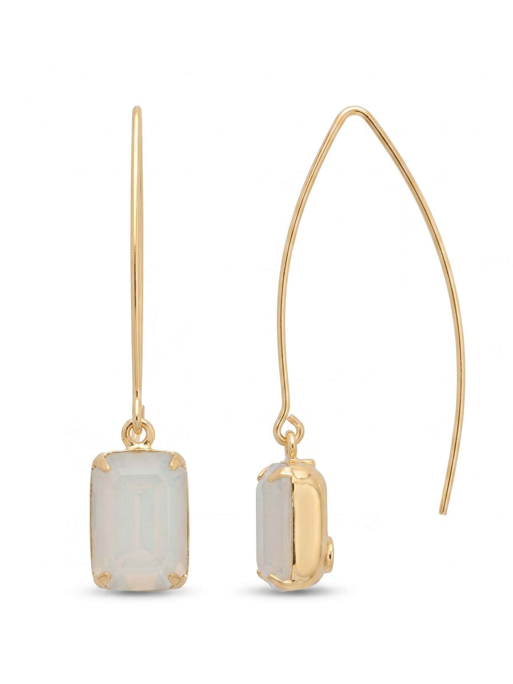 Bobbi Threader Dangle Earrings - EFK40BGWO - <p>The Bobbi Threader Dangle Earrings feature an emerald cut stone on the end of a long threader style French wire. From Sorrelli's White Opal collection in our Bright Gold-tone finish.</p>