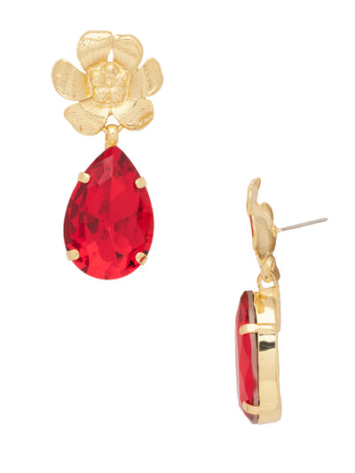 Fleur Statement Earrings - EFL11BGFIS - <p>The Fleur Statement Earrings feature a large pear-cut crystal dangling from a flower metal charm on a post. From Sorrelli's Fireside collection in our Bright Gold-tone finish.</p>