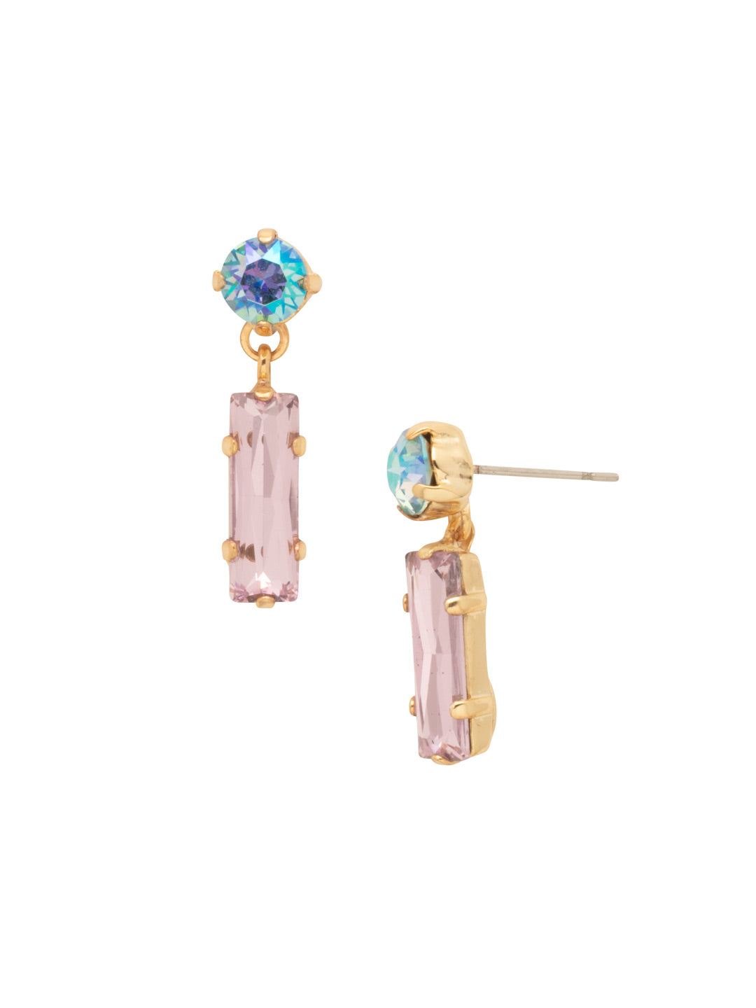 Bindi Studded Dangle Earrings - EFL13BGCON - <p>The Bindi Studded Dangle Earrings feature a baguette bar crystal dangling from a round crystal on a post. From Sorrelli's Confetti  collection in our Bright Gold-tone finish.</p>