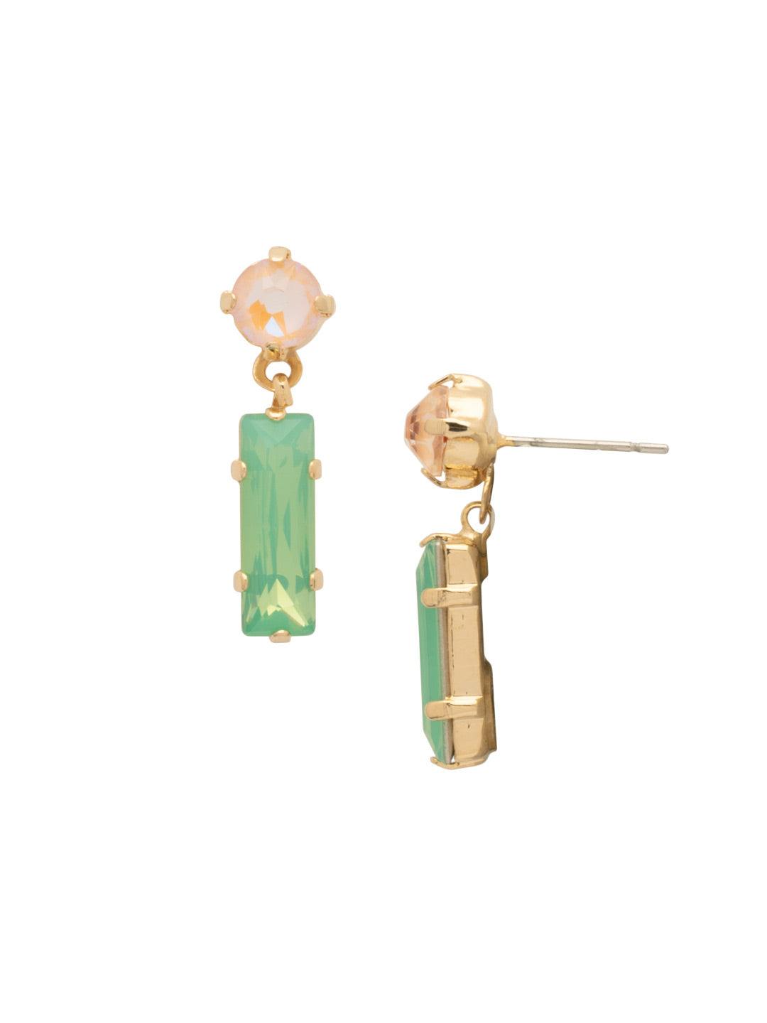 Bindi Studded Dangle Earrings - EFL13BGMAM - <p>The Bindi Studded Dangle Earrings feature a baguette bar crystal dangling from a round crystal on a post. From Sorrelli's Mango Mint collection in our Bright Gold-tone finish.</p>