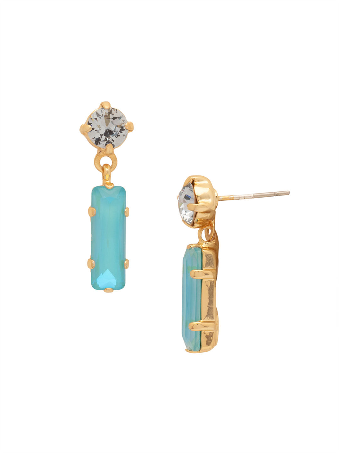 Bindi Studded Dangle Earrings - EFL13BGOC - <p>The Bindi Studded Dangle Earrings feature a baguette bar crystal dangling from a round crystal on a post. From Sorrelli's Ocean collection in our Bright Gold-tone finish.</p>