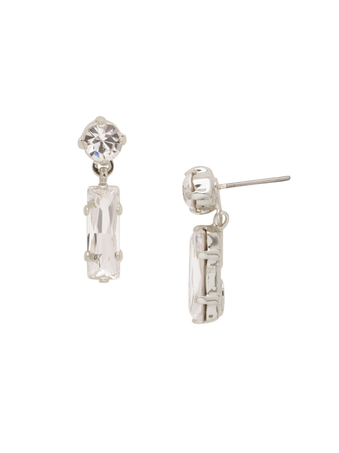 Bindi Studded Dangle Earrings - EFL13PDCRY - <p>The Bindi Studded Dangle Earrings feature a baguette bar crystal dangling from a round crystal on a post. From Sorrelli's Crystal collection in our Palladium finish.</p>