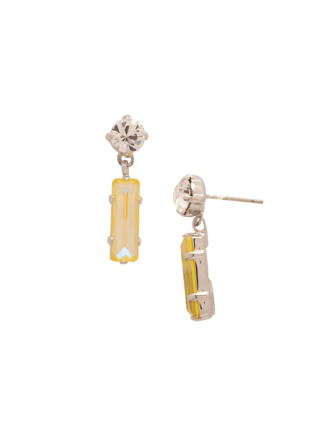 Bindi Studded Dangle Earrings - EFL13PDLZ - <p>The Bindi Studded Dangle Earrings feature a baguette bar crystal dangling from a round crystal on a post. From Sorrelli's Lemon Zest collection in our Palladium finish.</p>