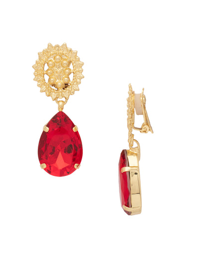Baroque Clip-On Statement Earrings - EFL17CBGFIS - <p>The Baroque Clip-On Statement Earrings feature a large pear-cut crystal dangling from an ornate clip-on metal charm. From Sorrelli's Fireside collection in our Bright Gold-tone finish.</p>