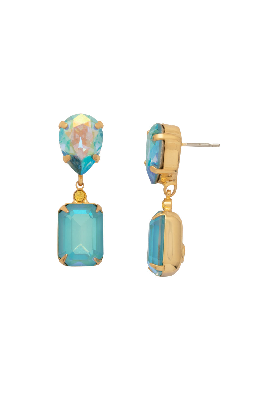 Emerald Pear Dangle Earrings - EFN4BGCSD - <p>The Emerald Pear Dangle Earrings feature a pear and emerald cut crystal dangling from a post. From Sorrelli's Coastal Dreams collection in our Bright Gold-tone finish.</p>