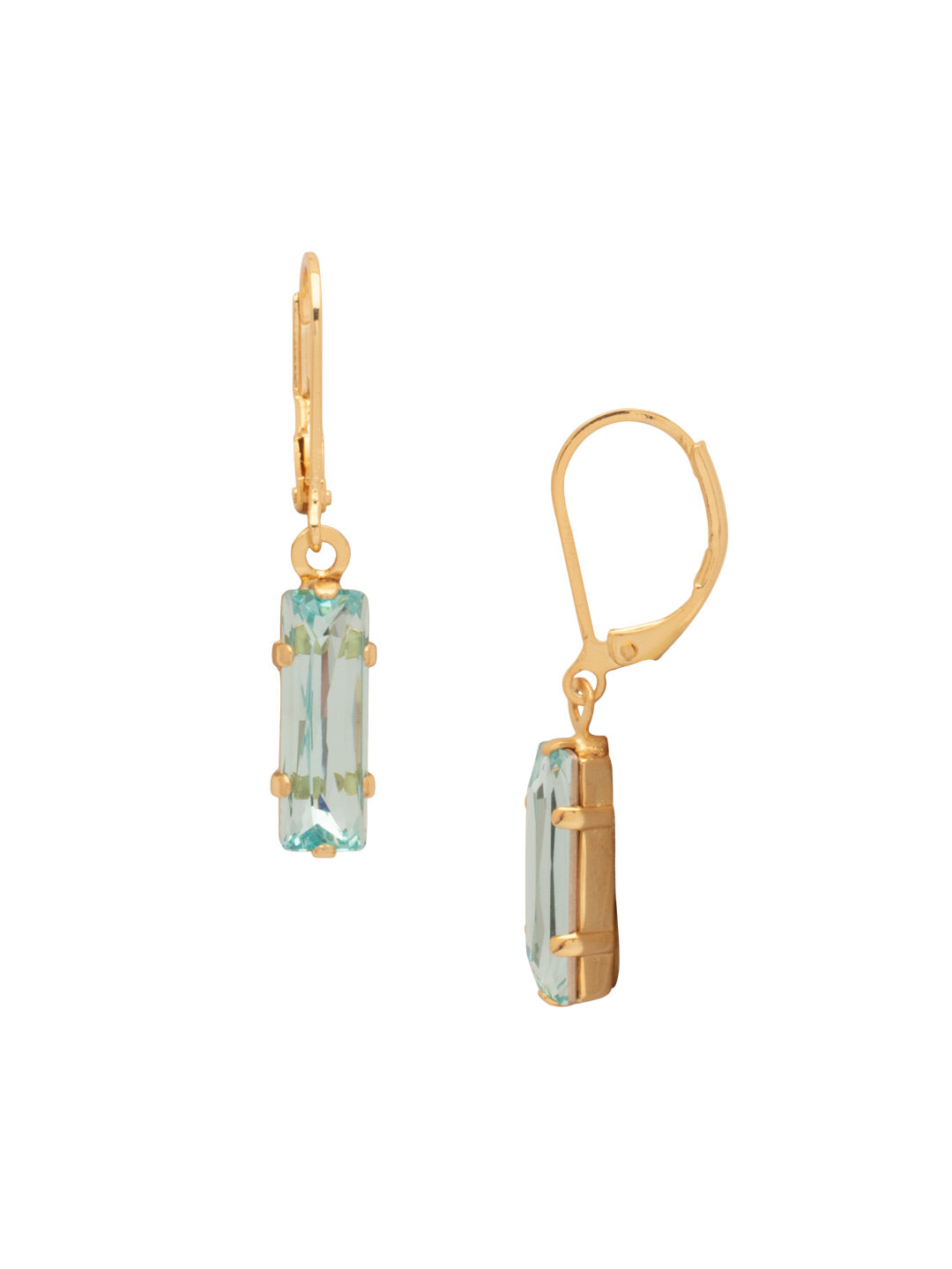 Bindi Dangle Earrings - EFP13BGAQU - <p>The Bindi Dangle Earrings feature a single baguette cut crystal on a lever-back French wire. From Sorrelli's Aquamarine collection in our Bright Gold-tone finish.</p>