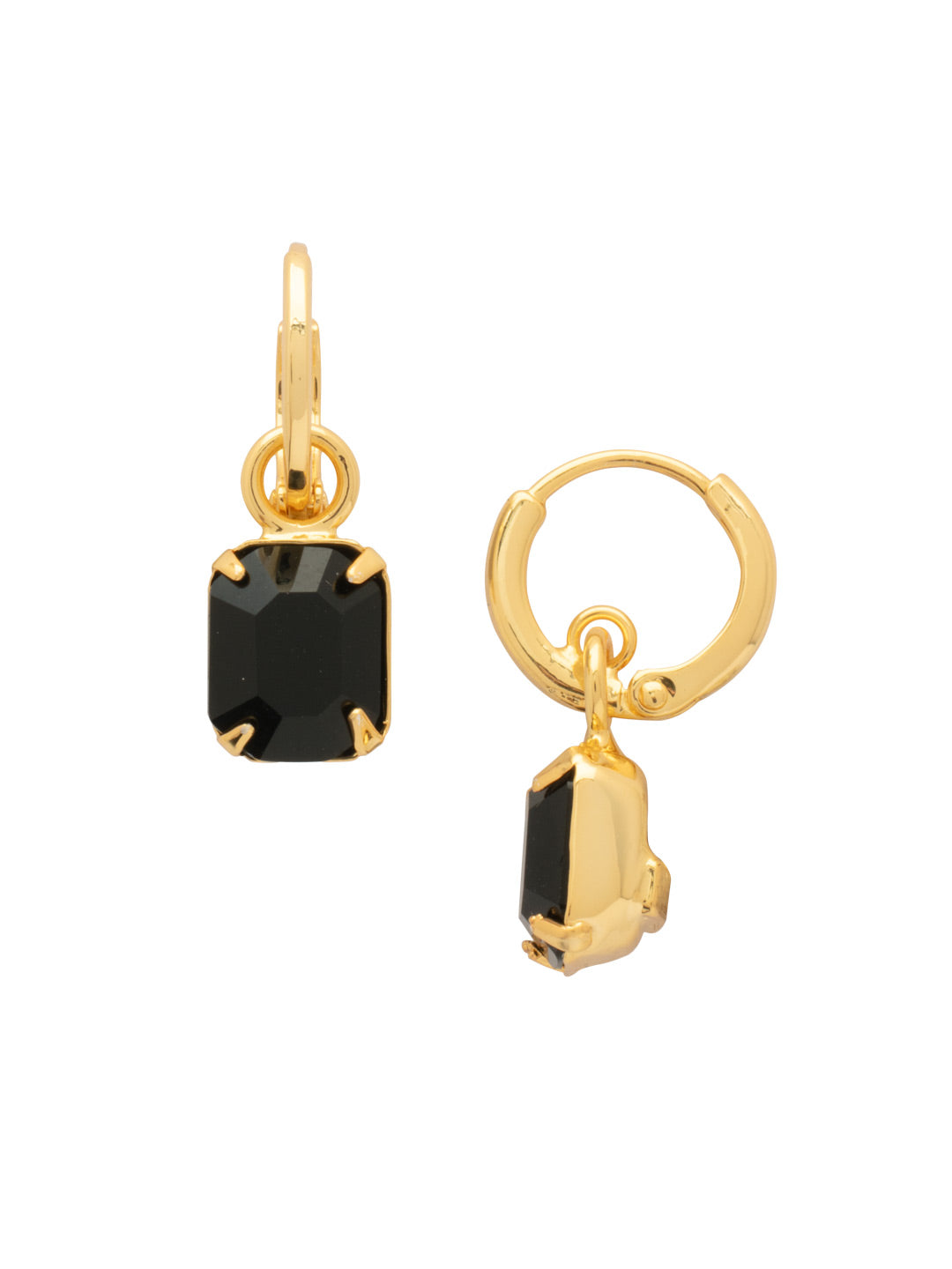 Octavia Huggie Hoop Earrings - EFS34BGJET - <p>The Octavia Huggie Hoop Earrings feature a single emerald-cut crystal dangling from a dainty huggie hoop. From Sorrelli's Jet collection in our Bright Gold-tone finish.</p>