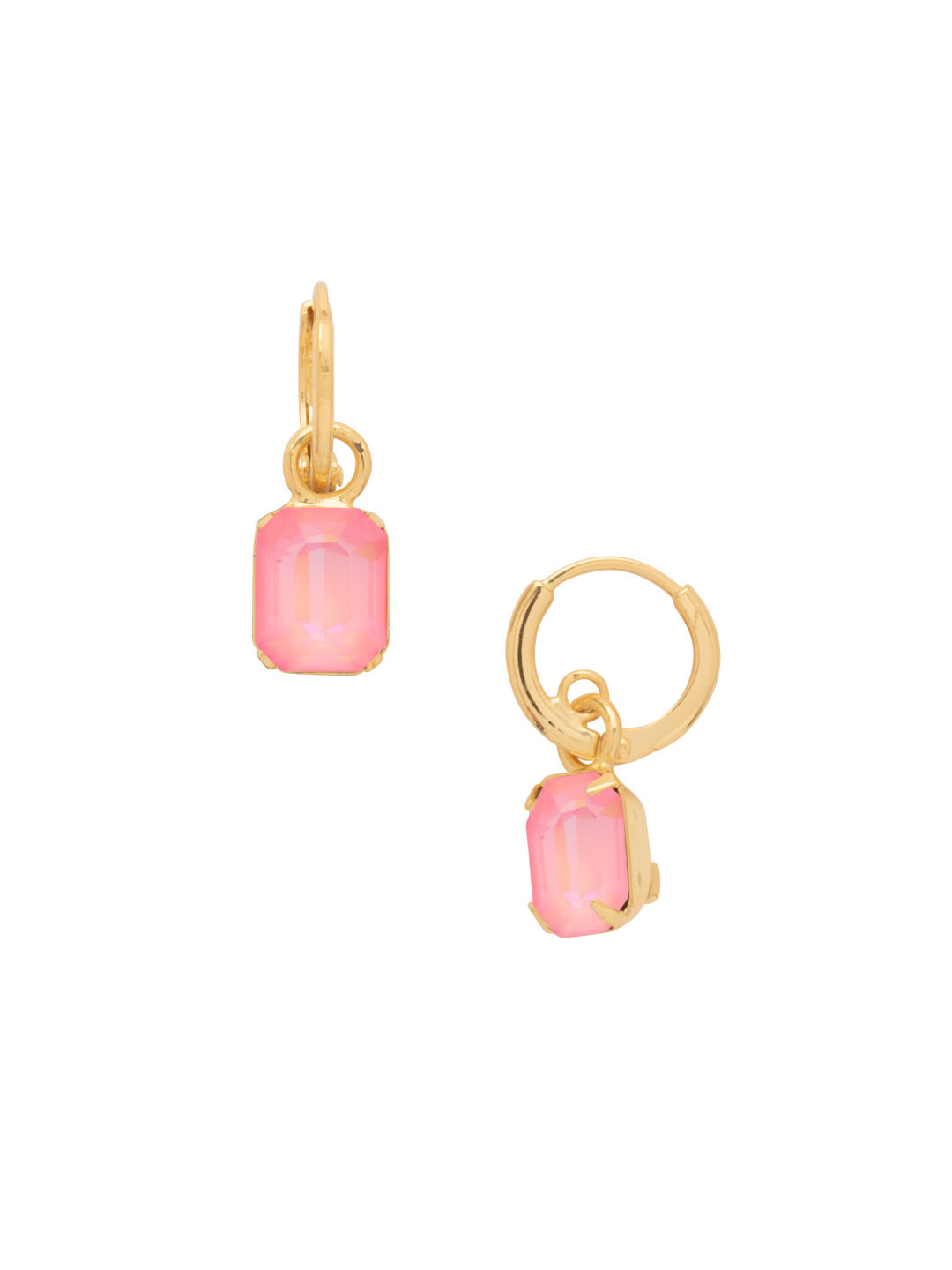Octavia Huggie Hoop Earrings - EFS34BGLRD - <p>The Octavia Huggie Hoop Earrings feature a single emerald-cut crystal dangling from a dainty huggie hoop. From Sorrelli's Light Rose Delite collection in our Bright Gold-tone finish.</p>