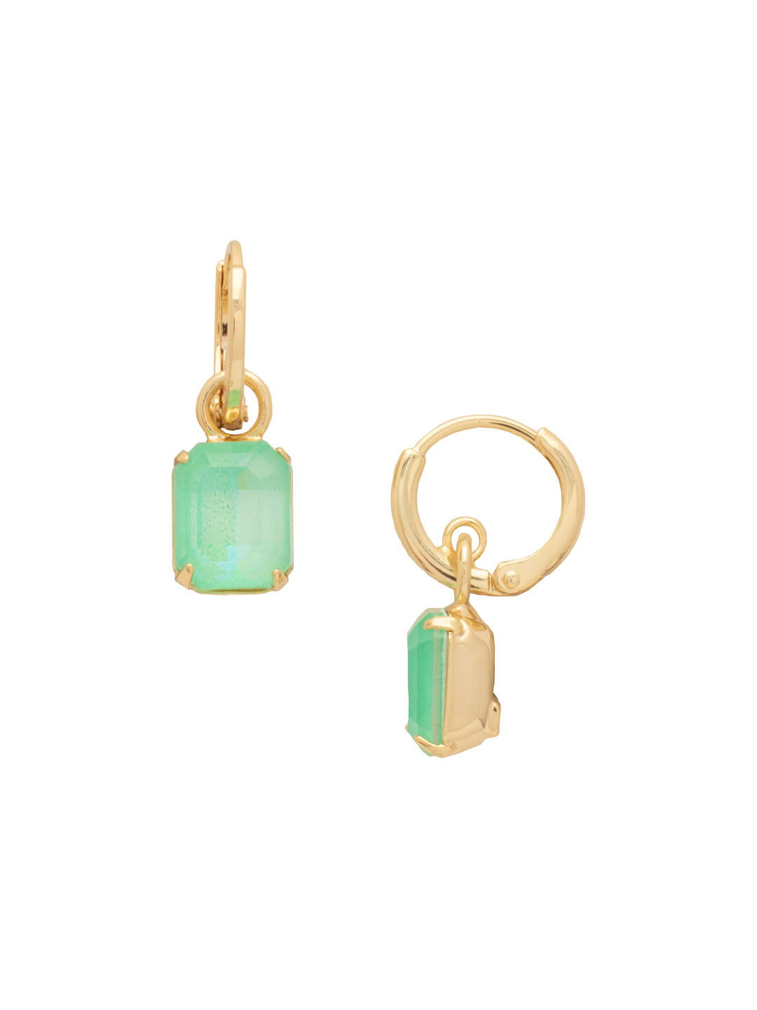 Octavia Huggie Hoop Earrings - EFS34BGMND - <p>The Octavia Huggie Hoop Earrings feature a single emerald-cut crystal dangling from a dainty huggie hoop. From Sorrelli's Mint Delite collection in our Bright Gold-tone finish.</p>