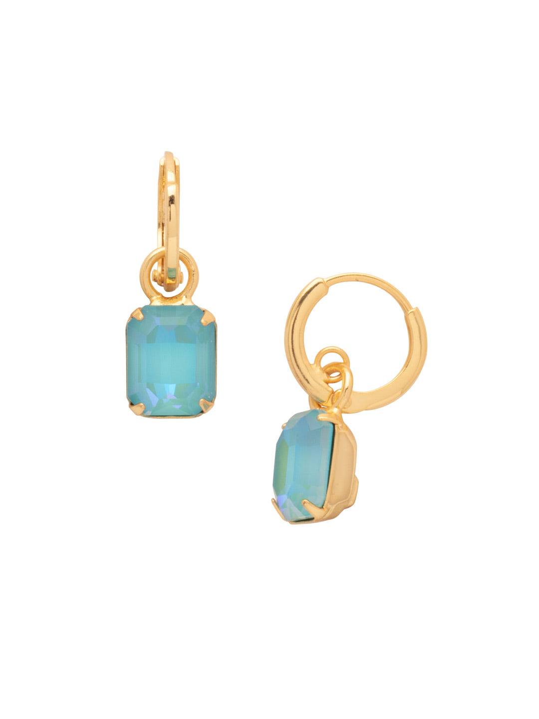 Octavia Huggie Hoop Earrings - EFS34BGSBD - <p>The Octavia Huggie Hoop Earrings feature a single emerald-cut crystal dangling from a dainty huggie hoop. From Sorrelli's Summer Blue Delite collection in our Bright Gold-tone finish.</p>