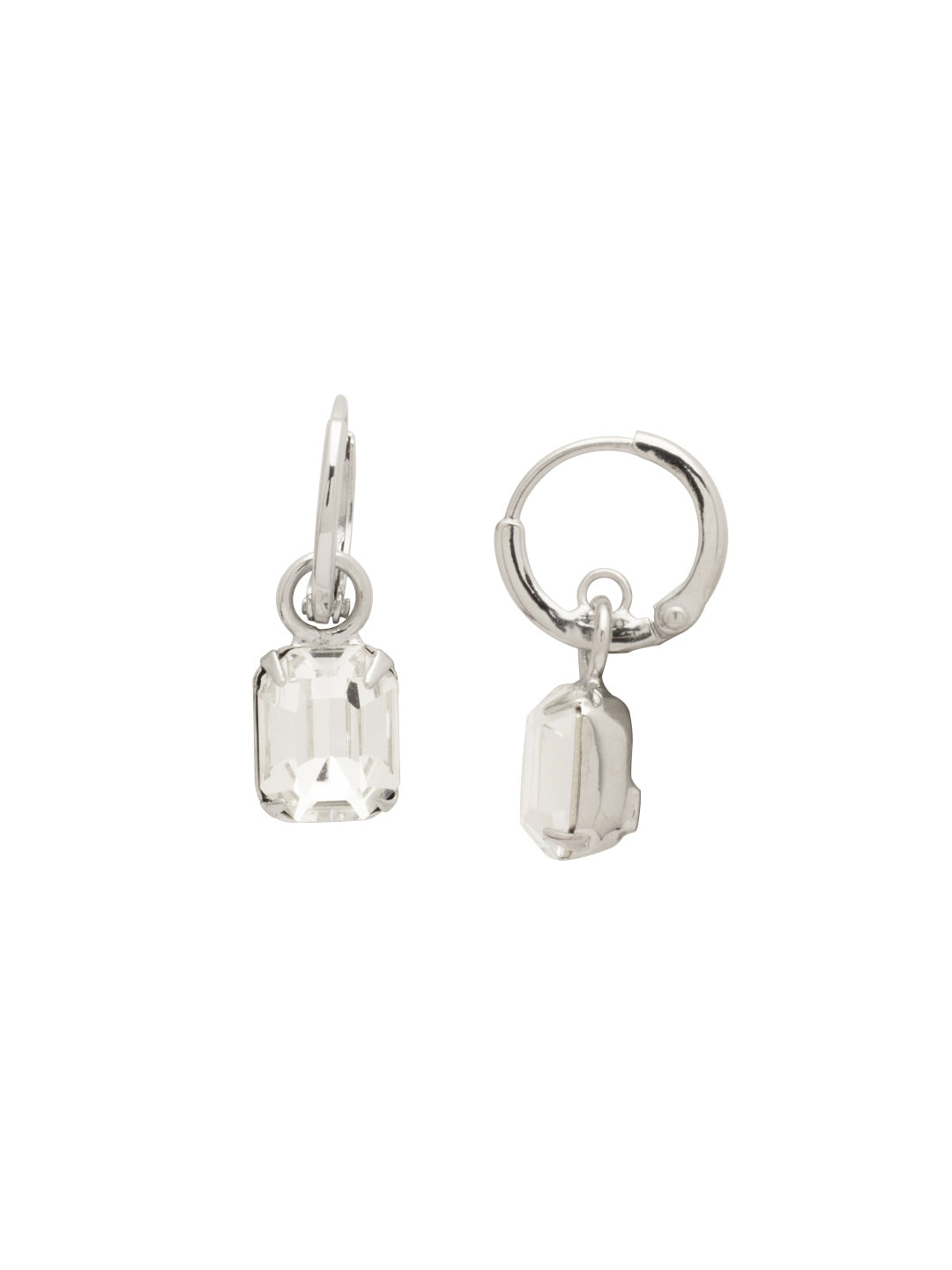 Octavia Huggie Hoop Earrings - EFS34PDCRY - <p>The Octavia Huggie Hoop Earrings feature a single emerald-cut crystal dangling from a dainty huggie hoop. From Sorrelli's Crystal collection in our Palladium finish.</p>