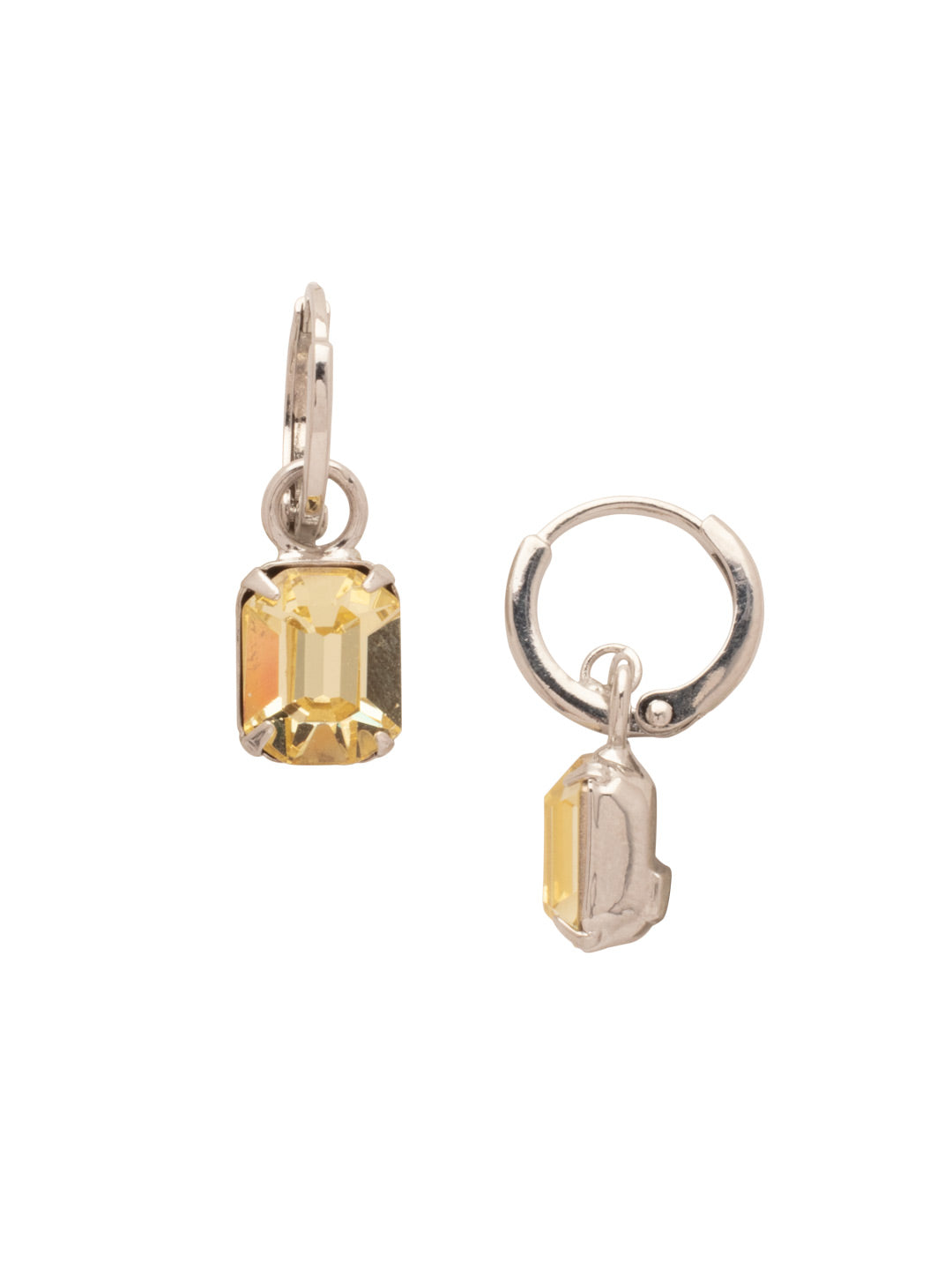 Octavia Huggie Hoop Earrings - EFS34PDJON - <p>The Octavia Huggie Hoop Earrings feature a single emerald-cut crystal dangling from a dainty huggie hoop. From Sorrelli's Jonquil collection in our Palladium finish.</p>