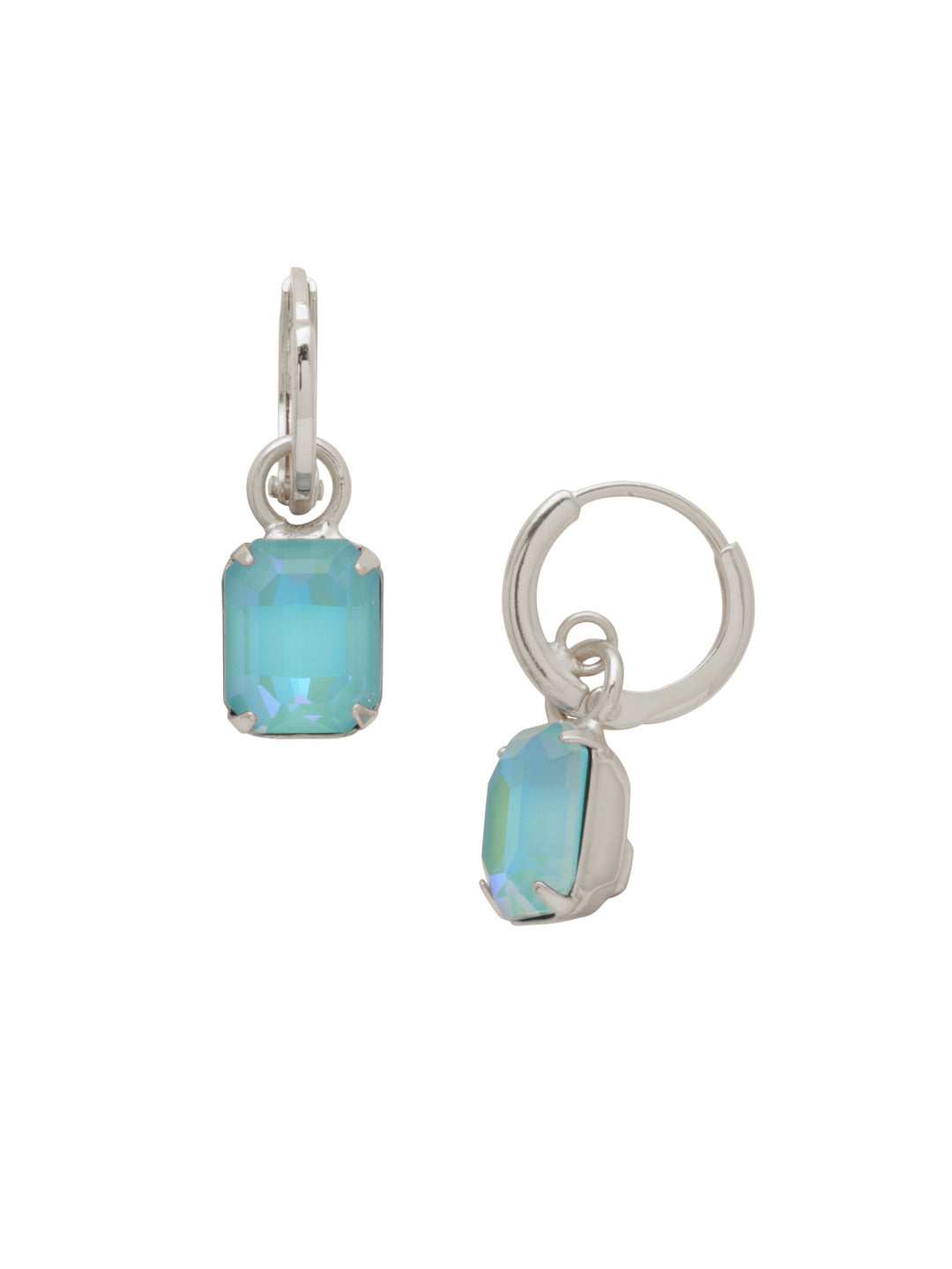 Octavia Huggie Hoop Earrings - EFS34PDSBD - <p>The Octavia Huggie Hoop Earrings feature a single emerald-cut crystal dangling from a dainty huggie hoop. From Sorrelli's Summer Blue Delite collection in our Palladium finish.</p>