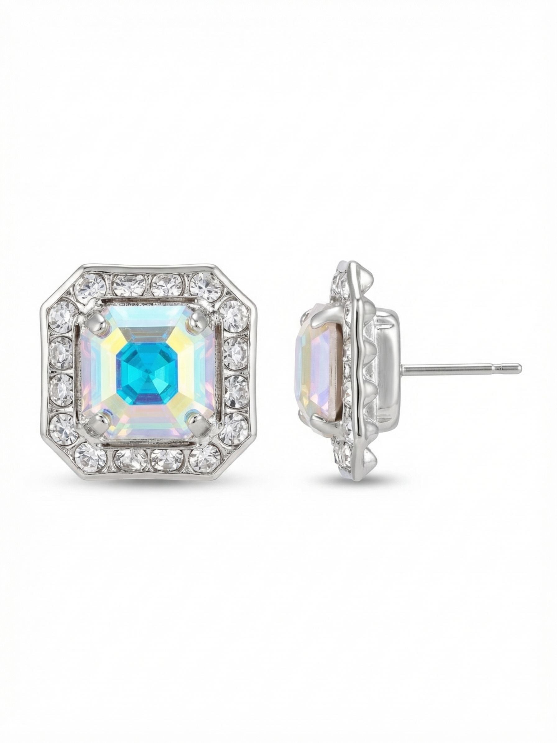 Autumn Stud Earrings - EFS5PDCAB - <p>A vibrant square-cut crystal grounds this tailored design. The Aurora Borealis finish catches the light in shifting tones of cyan, gold, and pink with every turn of your head. Framed by a structured crystal border, this stud has enough presence to anchor a polished look from across a table. To ensure the scale remains perfectly balanced, we include an oversized comfort clutch back so the fit stays secure and flush against the ear from morning until night.</p><ul>
<li>Faceted square-cut center stone with highly iridescent color shifts</li>
<li>Structured tailored silhouette framed by intricately set accent crystals</li>
<li>Post with oversized comfort-clutch back</li>
<li>Protective e-coat finish for lasting wear</li>
<li>Includes signature organza pouch for gifting and travel</li>
</ul>