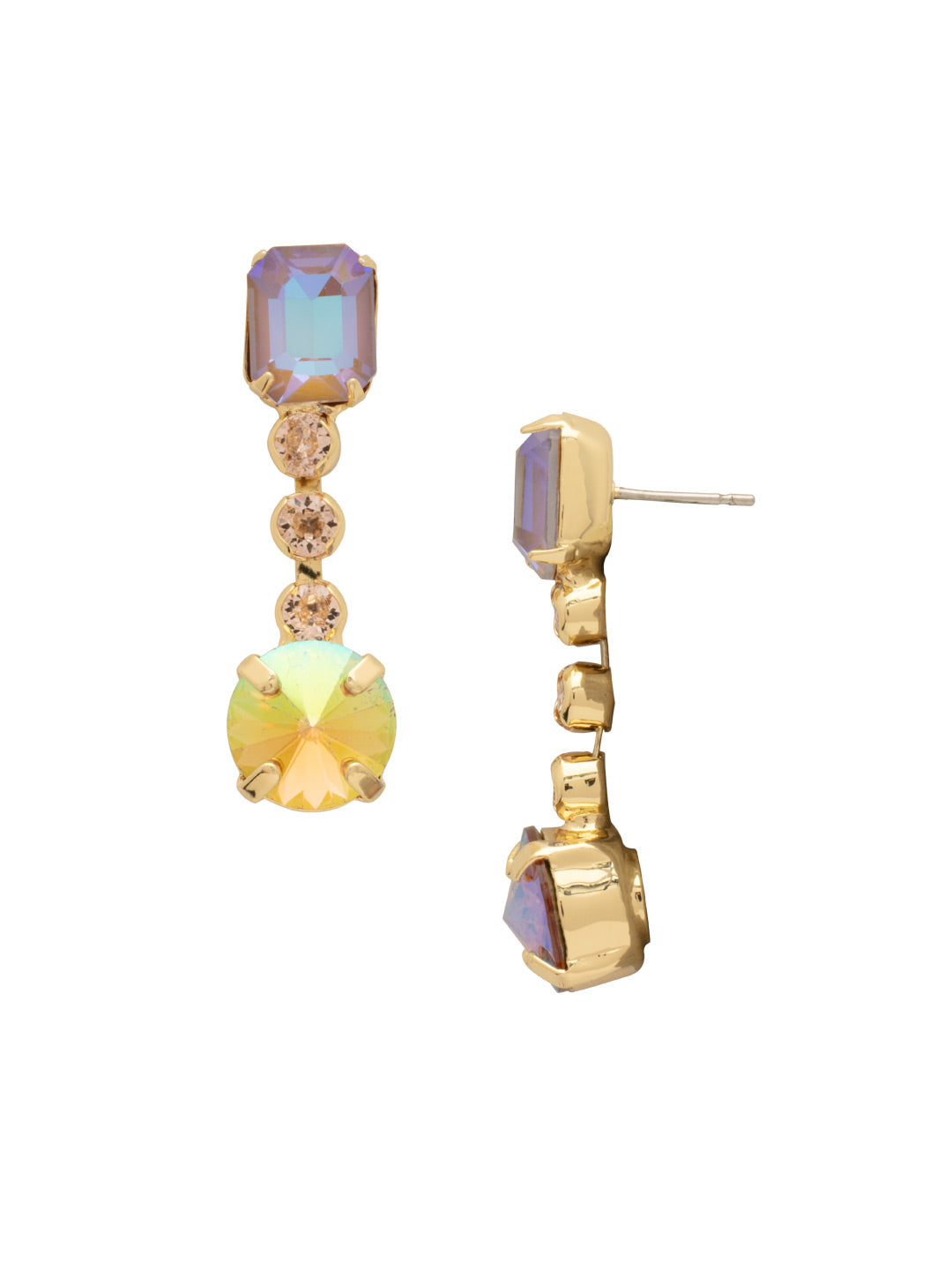 Bevy Dangle Earrings - EFT222BGCHA - <p>Elevate your look with the Bevy Dangle Earrings, showcasing a delicate emerald-cut crystal perched on a post, beautifully complemented by a shimmering rhinestone chain that leads to a striking round-cut crystal at the end. These earrings are the ideal blend of sophistication and charm. From Sorrelli's Chai Latte collection in our Bright Gold-tone finish.</p>