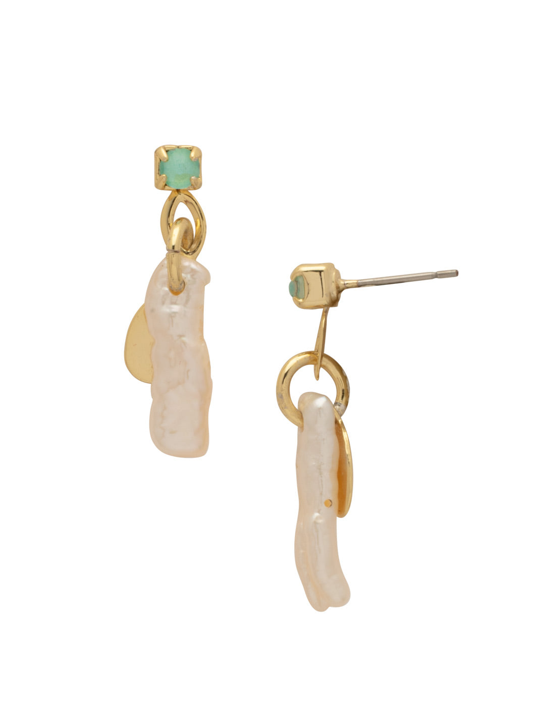 Nori Dangle Earrings - EFU11BGMAM - <p>The Nori Dangle Earrings feature a natural freshwater pearl dangling from a single small round cut crystal stud. From Sorrelli's Mango Mint collection in our Bright Gold-tone finish.</p>
