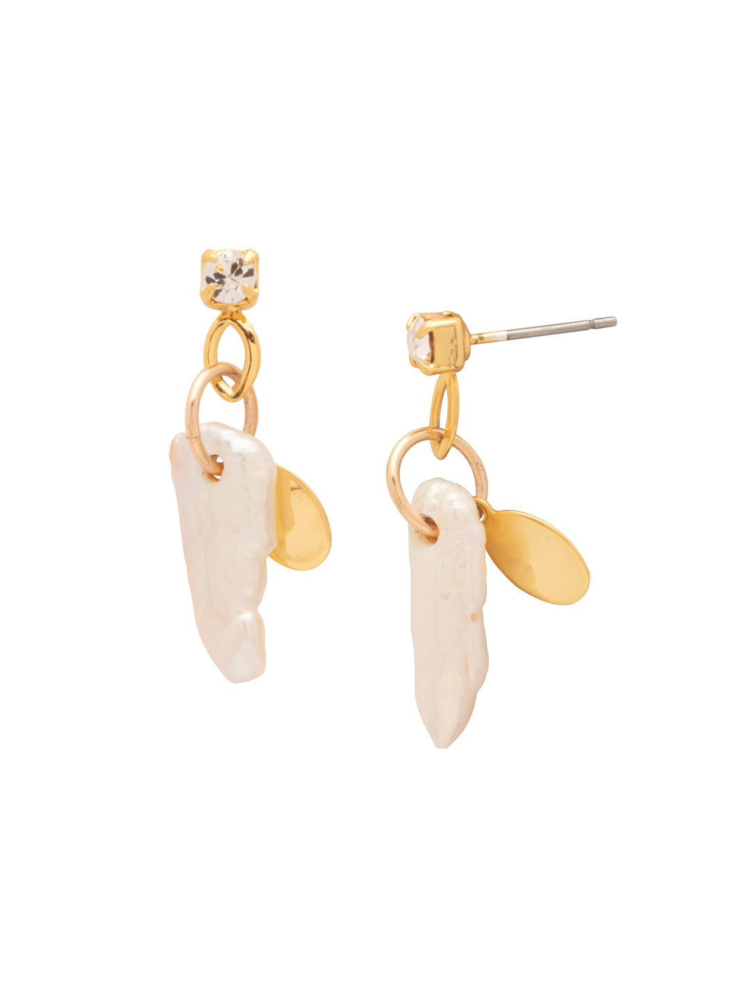 Nori Dangle Earrings - EFU11BGMDP - <p>The Nori Dangle Earrings feature a natural freshwater pearl dangling from a single small round cut crystal stud. From Sorrelli's Modern Pearl collection in our Bright Gold-tone finish.</p>