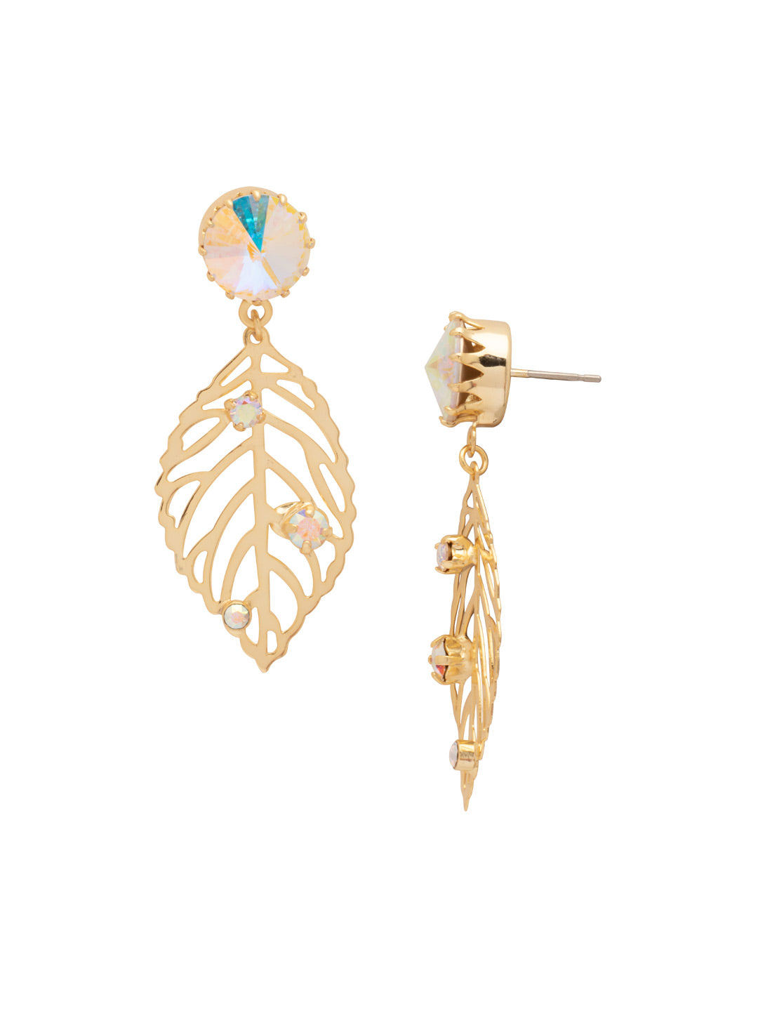 Cala Studded Dangle Earrings - EFU22BGCAB - <p>The Cala Studded Dangle Earrings features a delicate crystal embellished metal leaf cut-out dangling from a single crystal stud. From Sorrelli's Crystal Aurora Borealis collection in our Bright Gold-tone finish.</p>