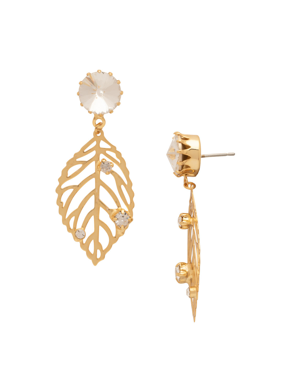 Cala Studded Dangle Earrings - EFU22BGCRY - <p>The Cala Studded Dangle Earrings features a delicate crystal embellished metal leaf cut-out dangling from a single crystal stud. From Sorrelli's Crystal collection in our Bright Gold-tone finish.</p>