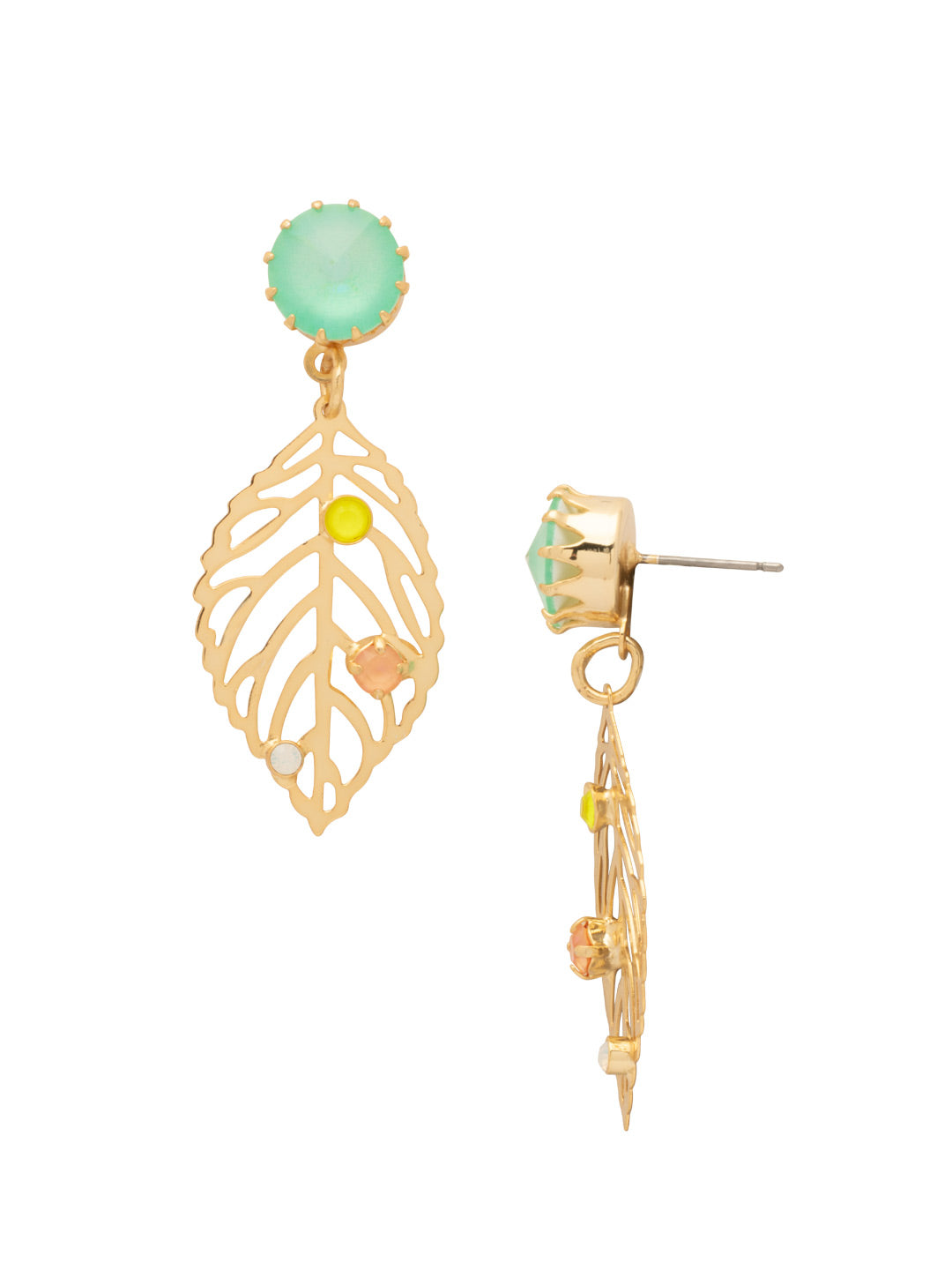 Cala Studded Dangle Earrings - EFU22BGMAM - <p>The Cala Studded Dangle Earrings features a delicate crystal embellished metal leaf cut-out dangling from a single crystal stud. From Sorrelli's Mango Mint collection in our Bright Gold-tone finish.</p>