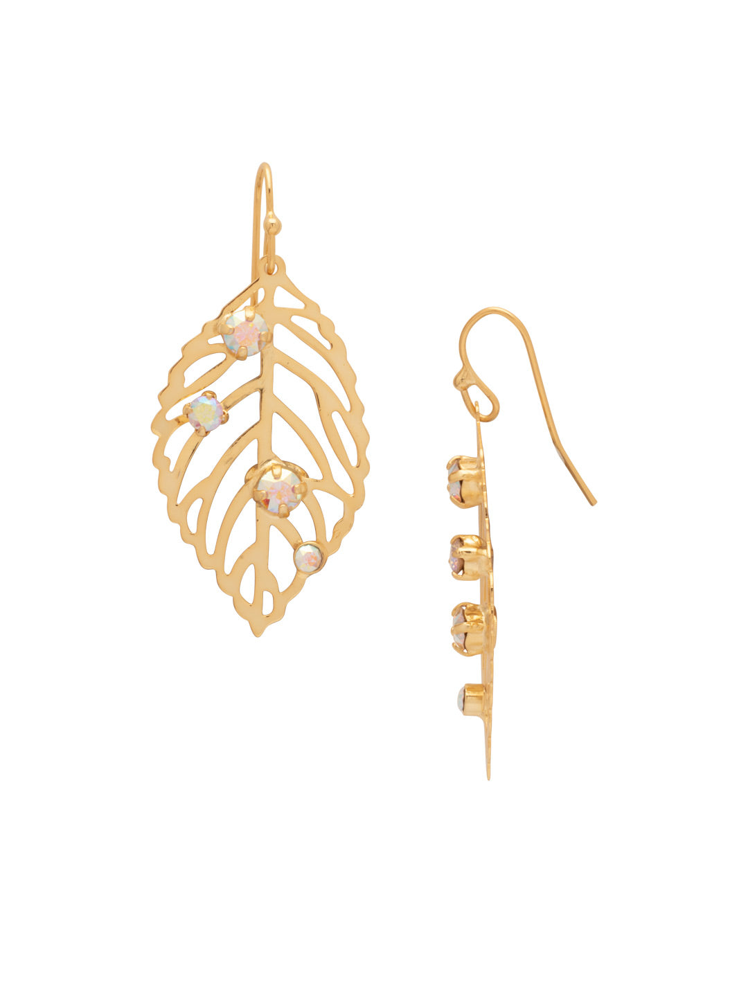 Cala Dangle Earrings - EFU2BGCAB - <p>The Cala Dangle Earrings features a delicate crystal embellished metal leaf cut-out dangling from a French wire. From Sorrelli's Crystal Aurora Borealis collection in our Bright Gold-tone finish.</p>