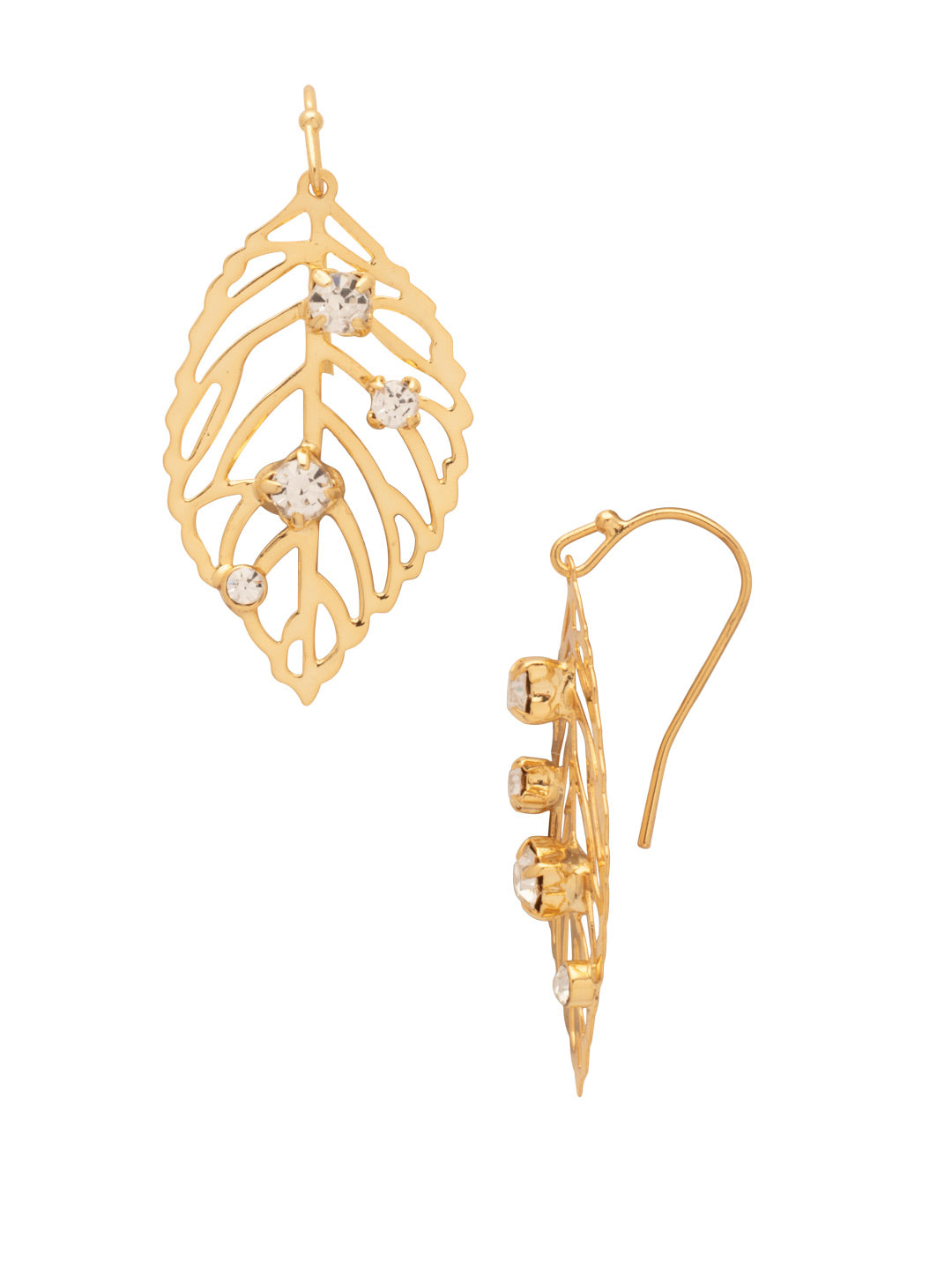 Cala Dangle Earrings - EFU2BGCRY - <p>The Cala Dangle Earrings features a delicate crystal embellished metal leaf cut-out dangling from a French wire. From Sorrelli's Crystal collection in our Bright Gold-tone finish.</p>