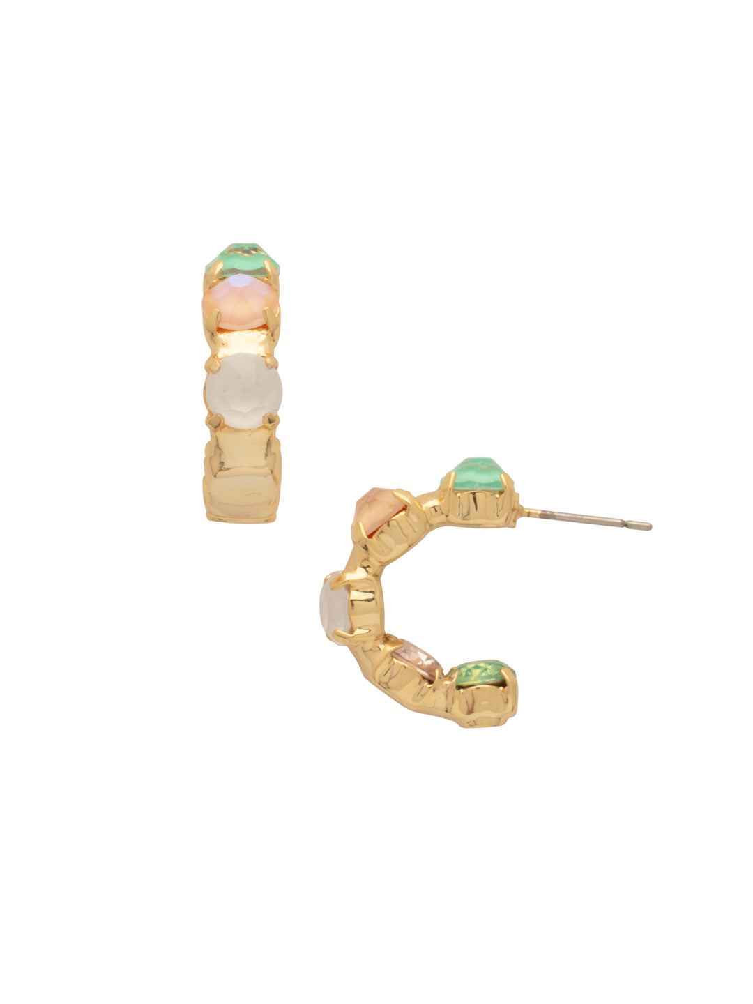 Nikki Hoop Earrings - EFU4BGMAM - <p>The Nikki Hoop Earrings features round crystal studs along the inside and outside of a small metal hoop. From Sorrelli's Mango Mint collection in our Bright Gold-tone finish.</p>