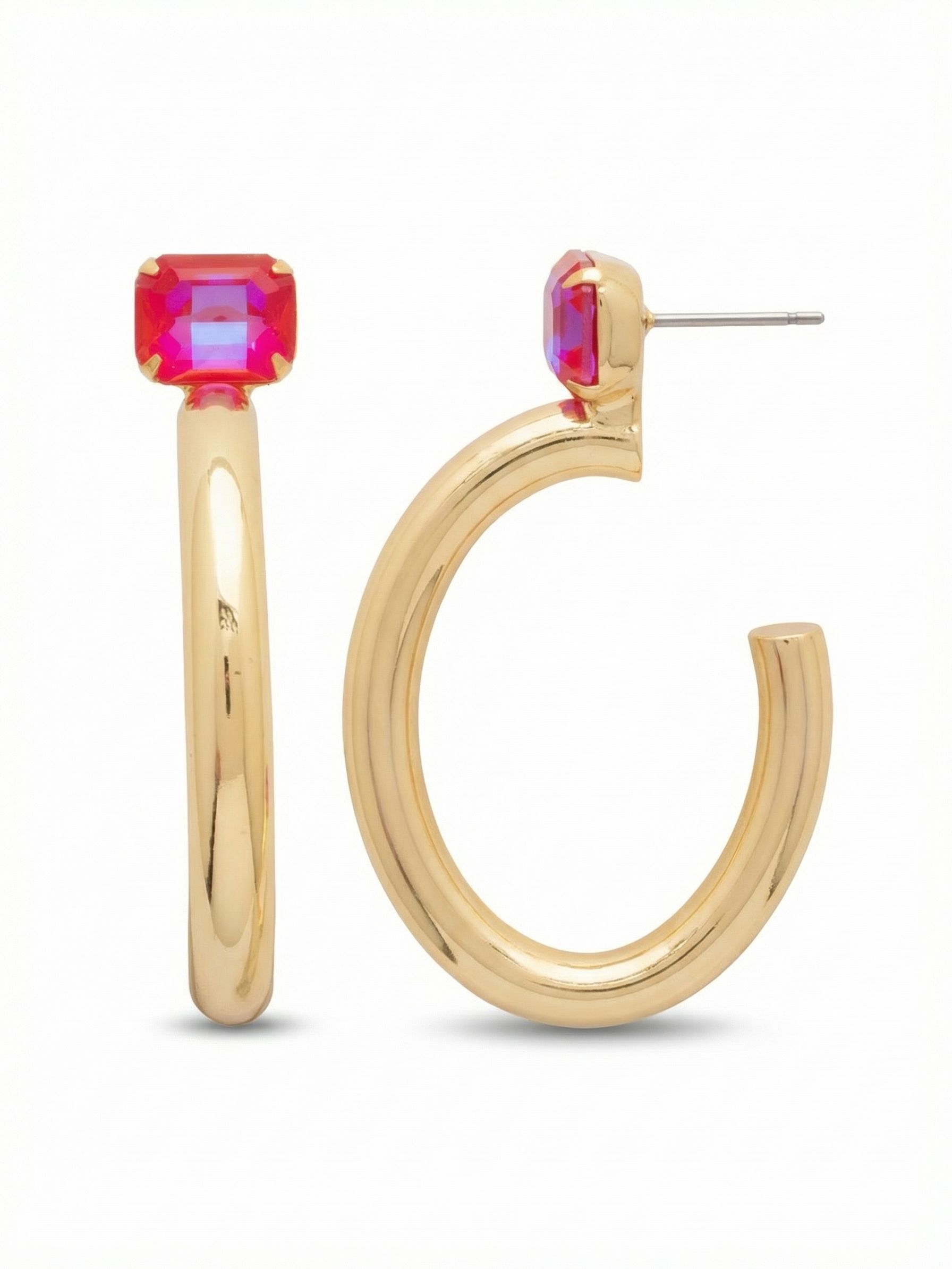 Keeley Emerald Cut Hoop Earrings - EFU6BGRRD - <p>Elevate your look with the Keeley Emerald Cut Hoop Earrings, a dazzling accessory that commands attention. Featuring: a sparkling emerald cut crystal stud embellishment, a sleek durable metal hoop, and a secure post-back closure. From Sorrelli's Royal Red Delite collection in our Bright Gold-tone finish.</p>
