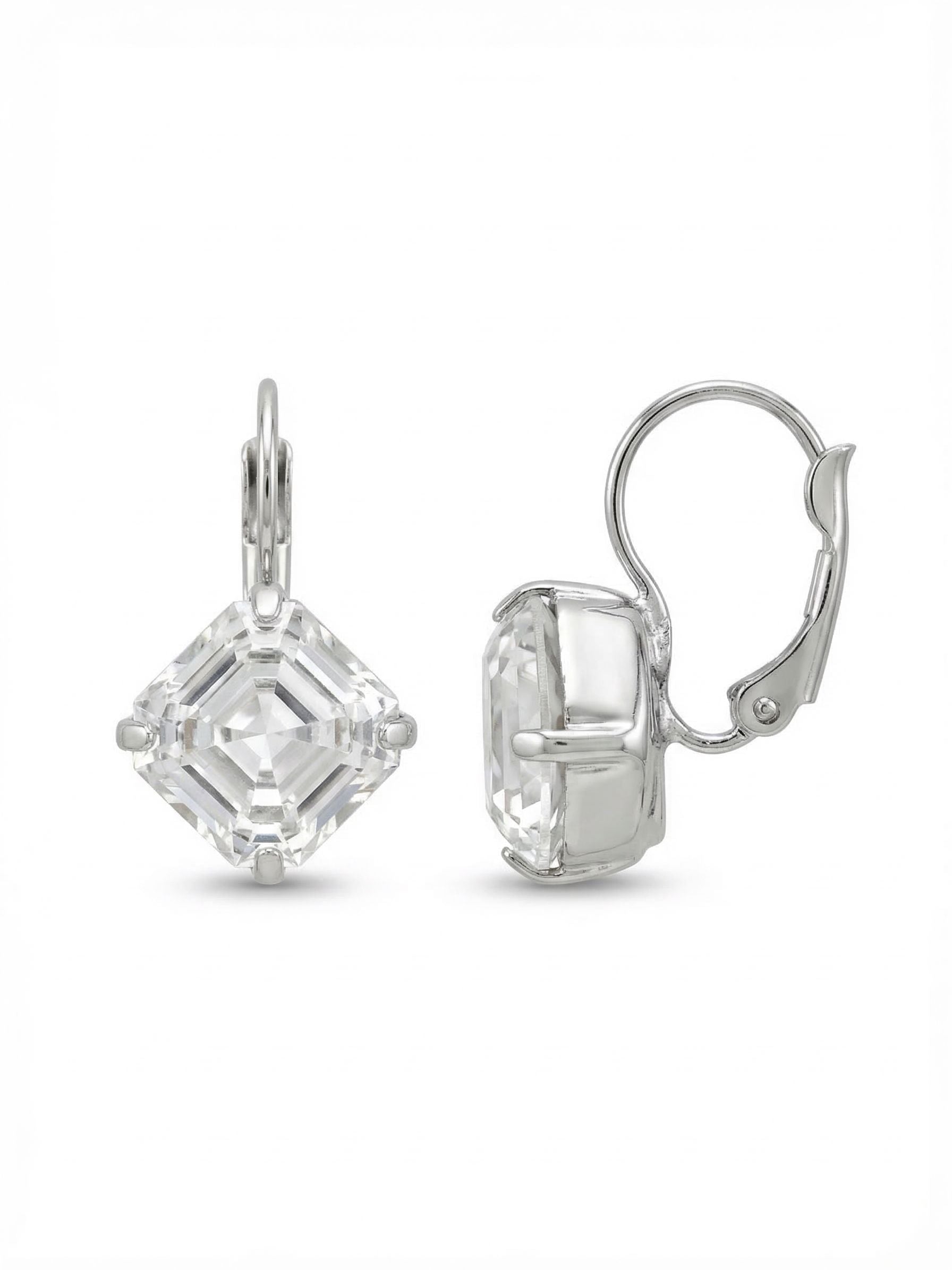 Izzy Dangle Earrings - EFY12PDCRY - <p>A single, square-cut crystal catches the light with every movement of your head. Set on a subtle diagonal, the stone offers a clean, geometric silhouette that feels inherently modern. The clear faceting creates a crisp reflection against the face, bringing a quiet brightness to your daily rotation. Suspended from a secure hinged wire, these earrings provide a comfortable, reliable weight that carries you smoothly from morning routines through evening plans.</p><ul>
<li>Single square crystal set in a distinctive kite orientation</li>
<li>Clean geometric lines highlight the clear faceted surface</li>
<li>Hook drop for easy, lightweight wear</li>
<li>Protective e-coat finish for lasting wear</li>
<li>Includes signature organza pouch for gifting and travel</li>
</ul>