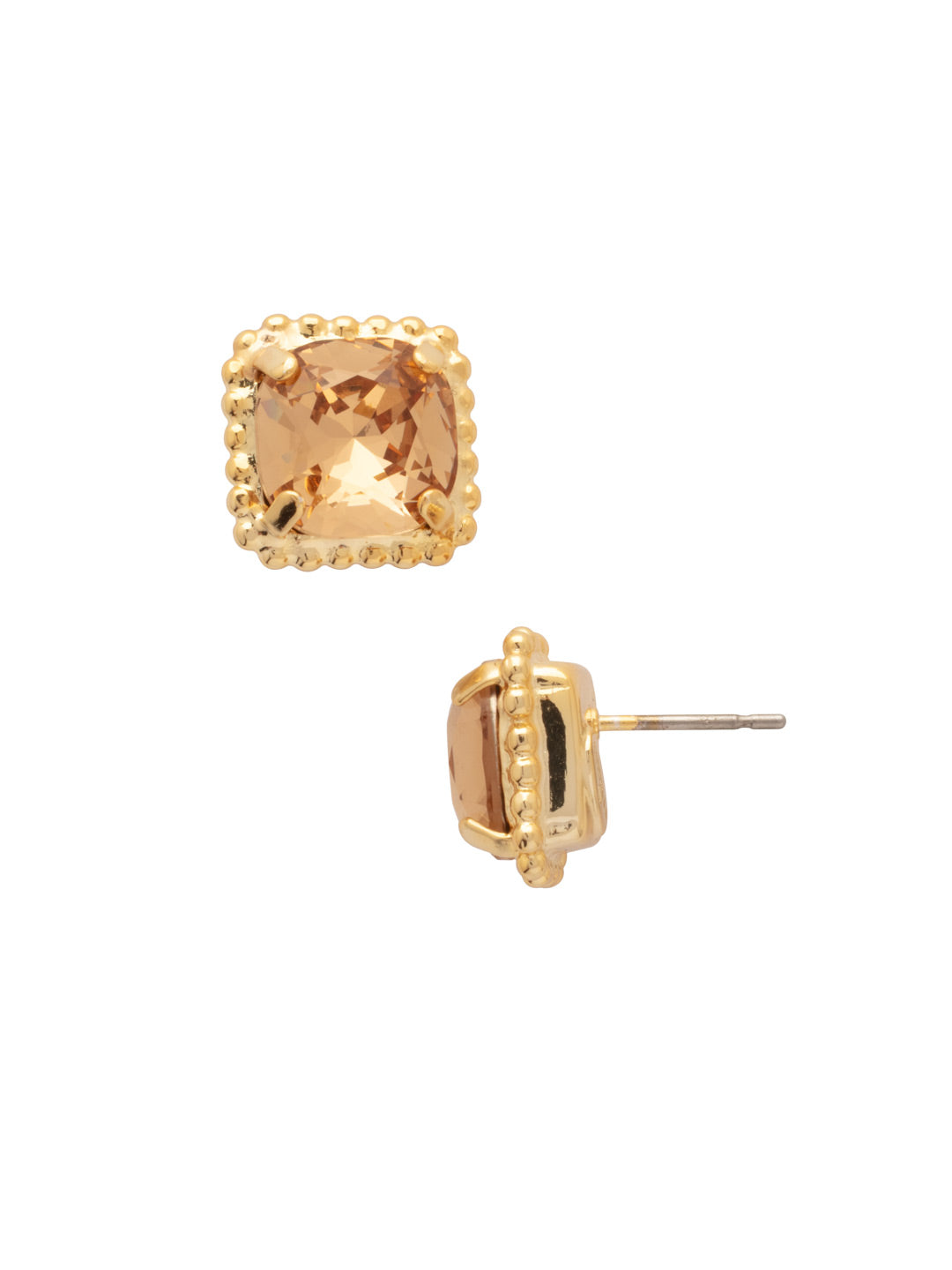 Izzy Decorated Stud Earrings - EFY2BGLC - <p>The Izzy Decorated Stud Earrings feature a single imperial fancy square-cut crystal with a metal beaded halo on a post. From Sorrelli's Light Colorado collection in our Bright Gold-tone finish.</p>