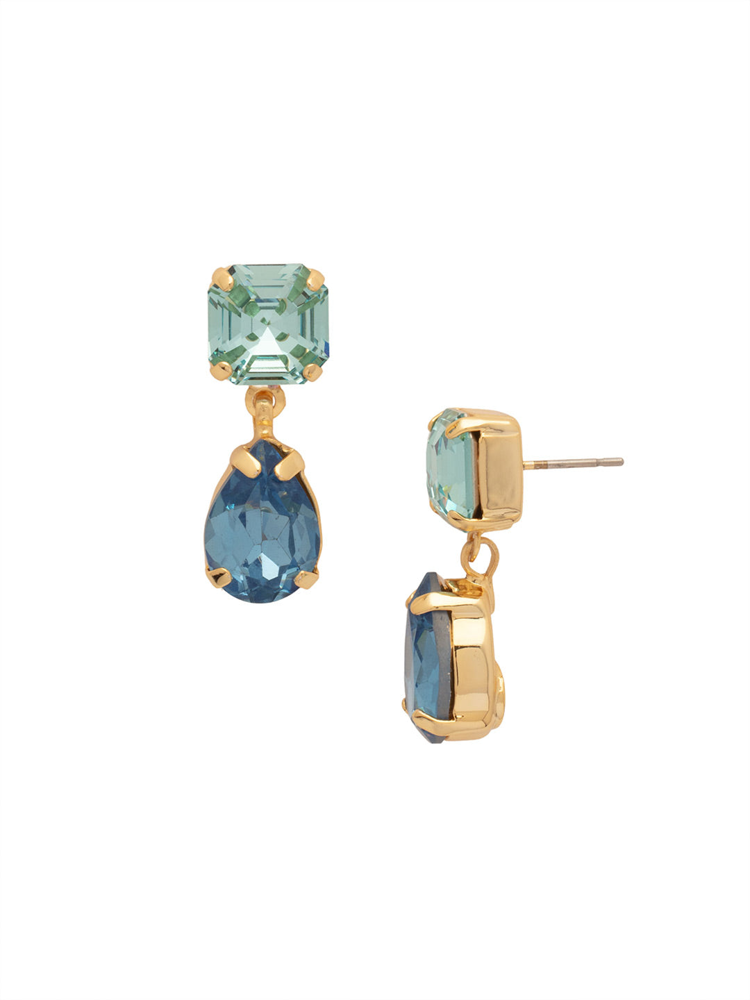 Clara Dangle Earrings - EFY4BGOC - <p>The Clara Dangle Earrings feature a pear-cut crystal dangling from an imperial fancy square-cut crystal on a post. From Sorrelli's Ocean collection in our Bright Gold-tone finish.</p>