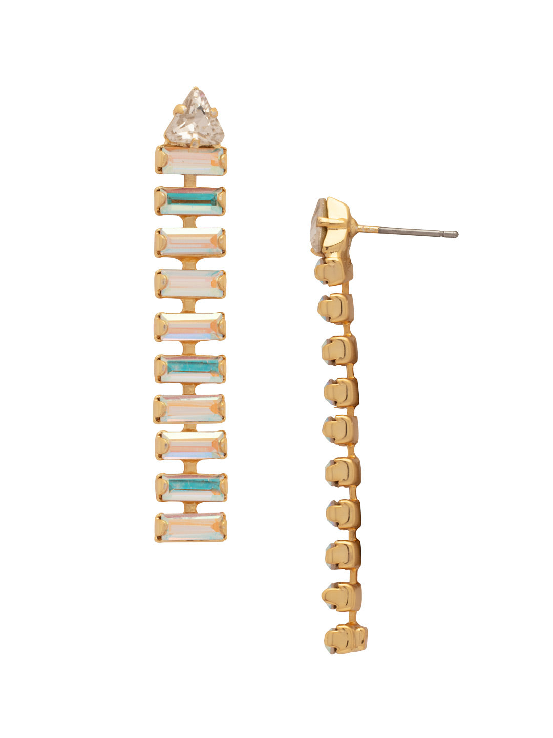 Bianca Statement Earrings - EFY5BGCAB - <p>The Bianca Statement Earrings feature a line of baby baguette-cut crystals dangling from a crystal stud. From Sorrelli's Crystal Aurora Borealis collection in our Bright Gold-tone finish.</p>