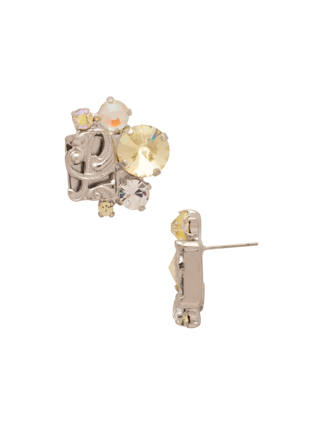 Paisley Stud Earrings - EFY60PDLZ - <p>The Paisley Stud Earrings feature a cluster of assorted cut crystals and a metal filagree charm on a post. From Sorrelli's Lemon Zest collection in our Palladium finish.</p>