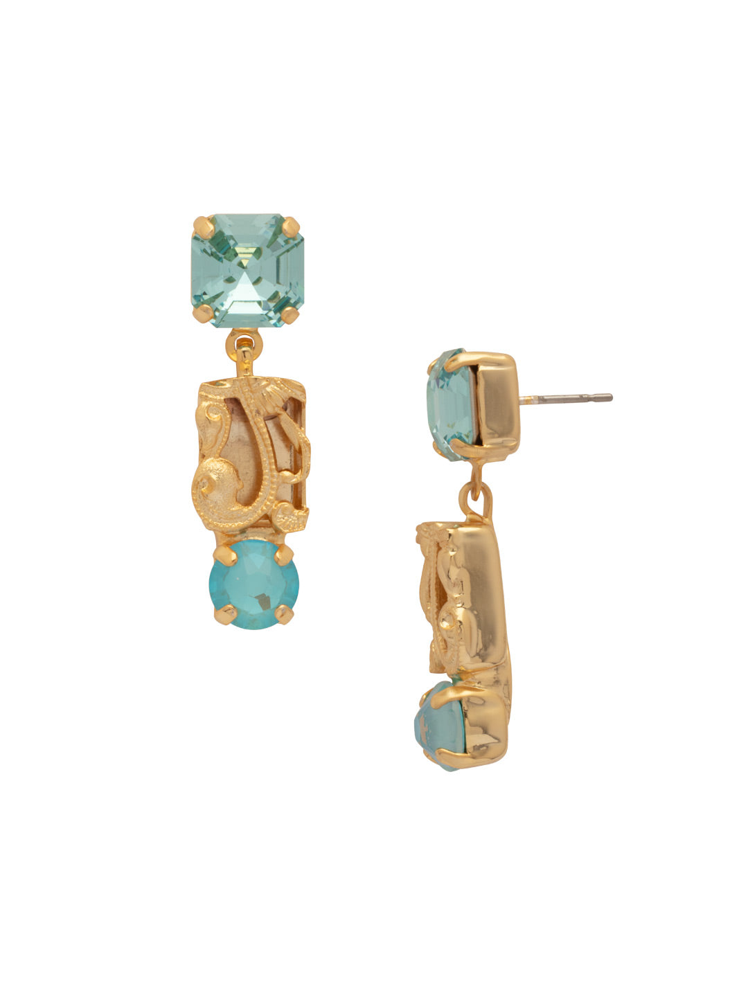 Paisley Dangle Earrings - EFY6BGOC - <p>The Paisley Dangle Earrings feature a round-cut crystal and metal filagree charm dangling from a single imperial fancy square-cut crystal on a post. From Sorrelli's Ocean collection in our Bright Gold-tone finish.</p>
