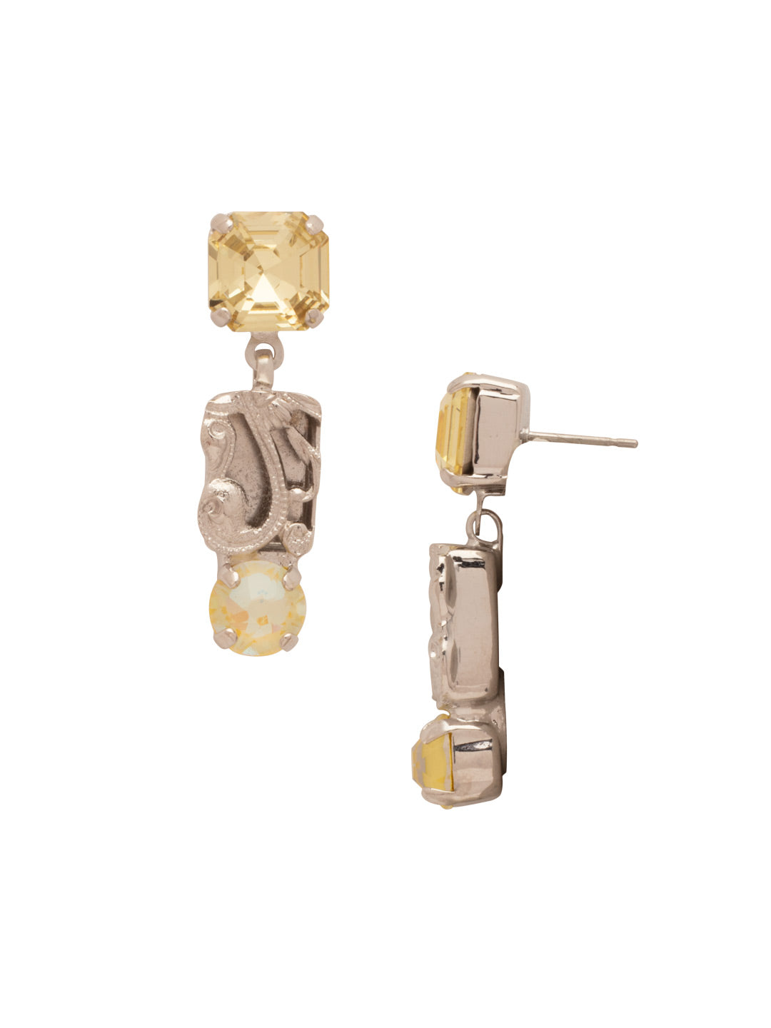 Paisley Dangle Earrings - EFY6PDLZ - <p>The Paisley Dangle Earrings feature a round-cut crystal and metal filagree charm dangling from a single imperial fancy square-cut crystal on a post. From Sorrelli's Lemon Zest collection in our Palladium finish.</p>