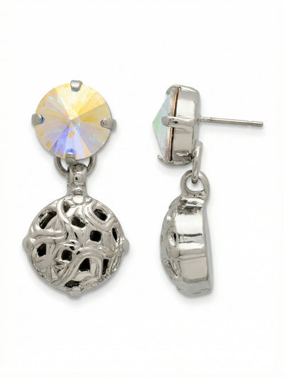 Clementine Round Dangle Earrings - EFZ188PDCAB - <p>A large iridescent round crystal anchors this design, casting shifting flashes of pink and blue as light catches the Aurora Borealis stone. Suspended below, a sculpted filigree metal drop sways gently with your movement. The cool palladium finish and delicate filigree add rich visual texture while keeping the piece remarkably lightweight. To ensure the substantial top post stays perfectly upright and secure from morning to evening, it is paired with an oversized comfort clutch back.</p><ul>
<li>Intricate filigree metal drop suspended beneath a large faceted crystal</li>
<li>Iridescent round stone casts shifting spectral colors in the light</li>
<li>Post with oversized comfort-clutch back</li>
<li>Protective e-coat finish for lasting wear</li>
<li>Includes signature organza pouch for gifting and travel</li>
</ul>